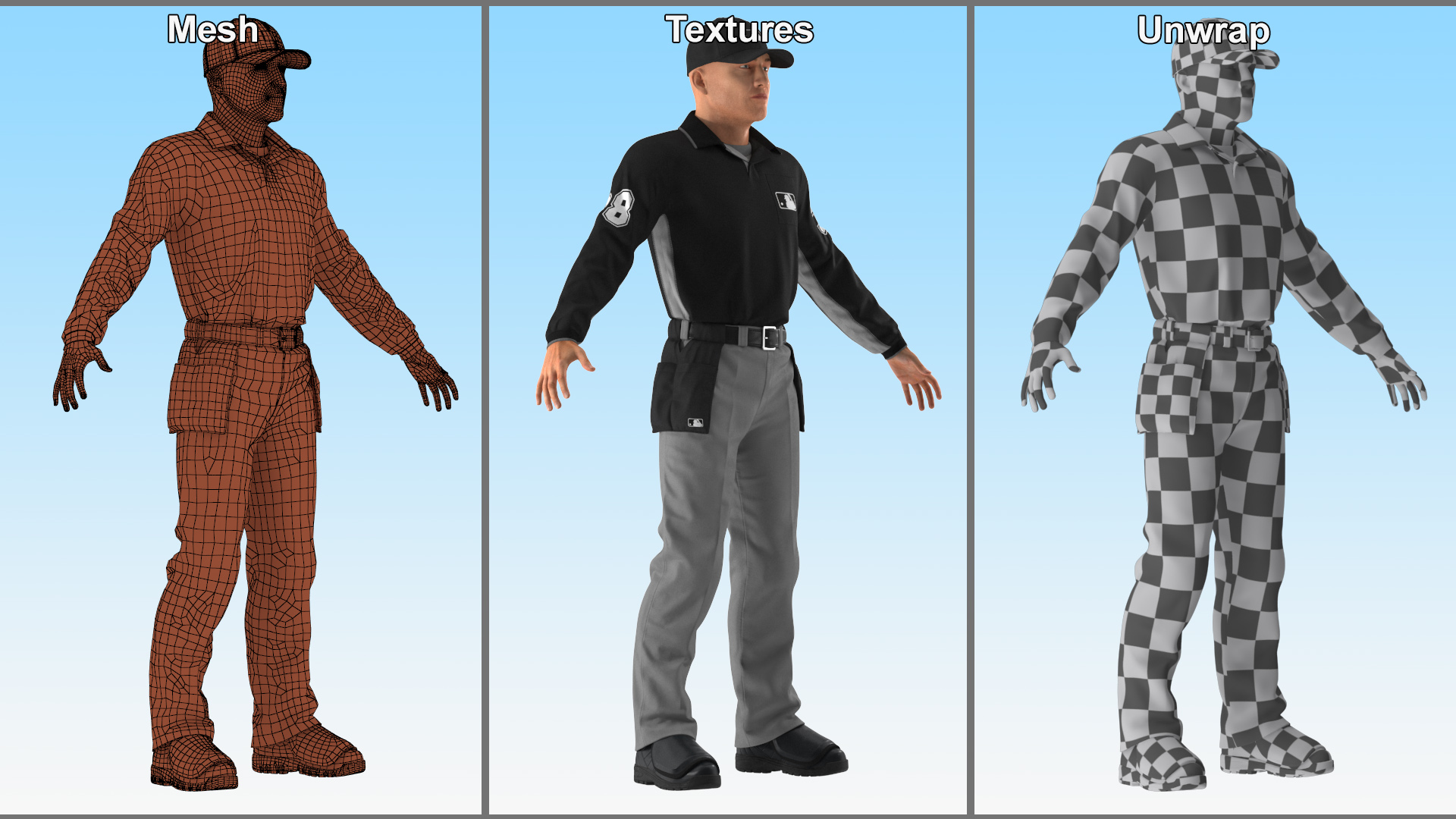Baseball Umpire in Cap Rigged 3D model