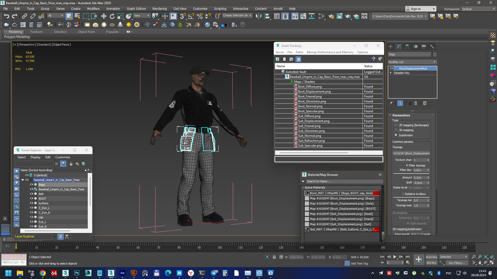 Baseball Umpire in Cap Rigged 3D model