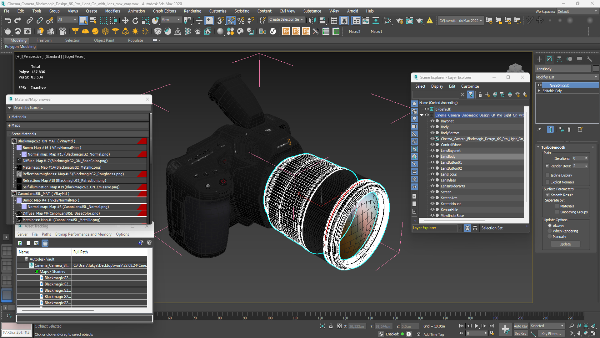 Cinema Camera Blackmagic Design 6K Pro Light On with Lens 3D
