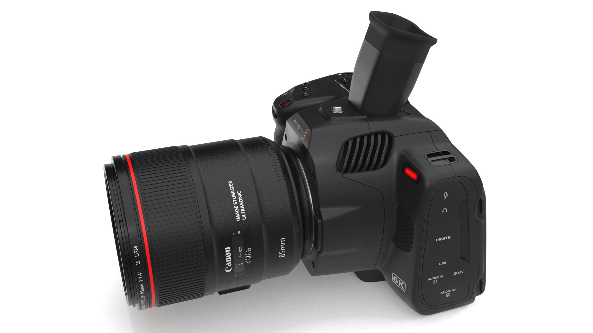 Cinema Camera Blackmagic Design 6K Pro Light On with Lens 3D