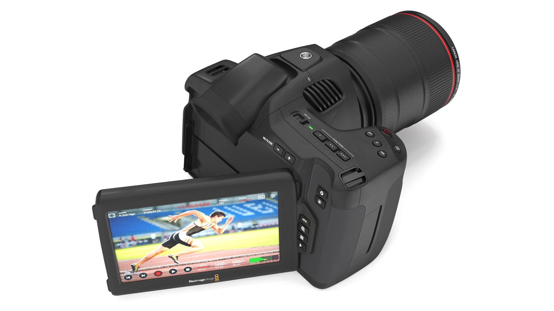 Cinema Camera Blackmagic Design 6K Pro Light On with Lens 3D