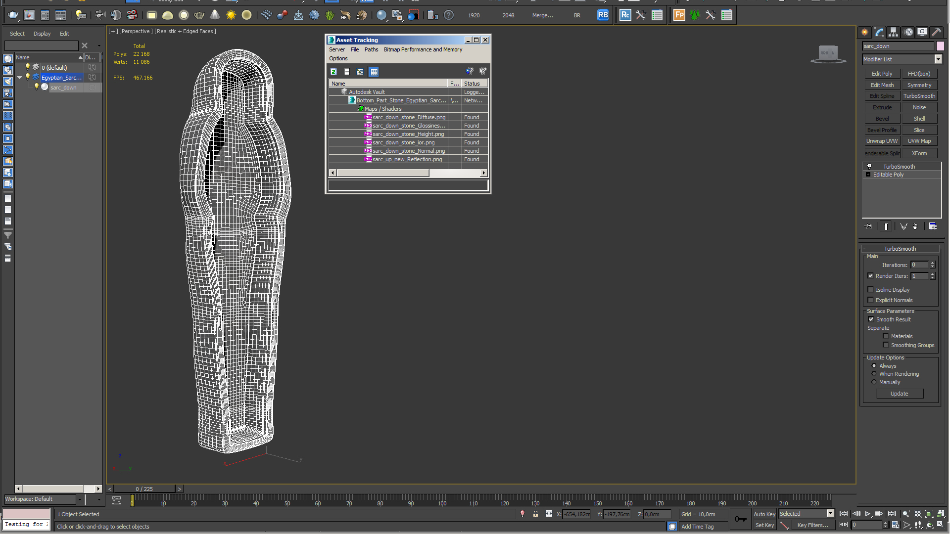 3D Bottom Part Stone Egyptian Sarcophagus model
