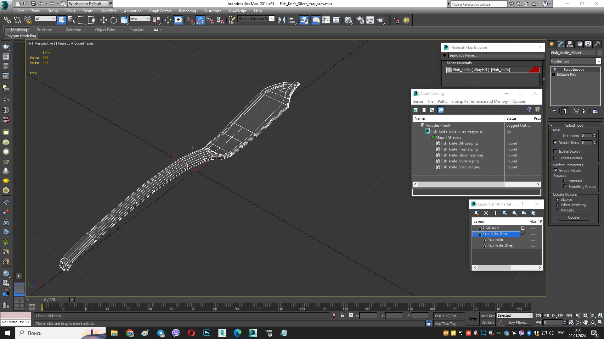 Fish Knife Silver 3D