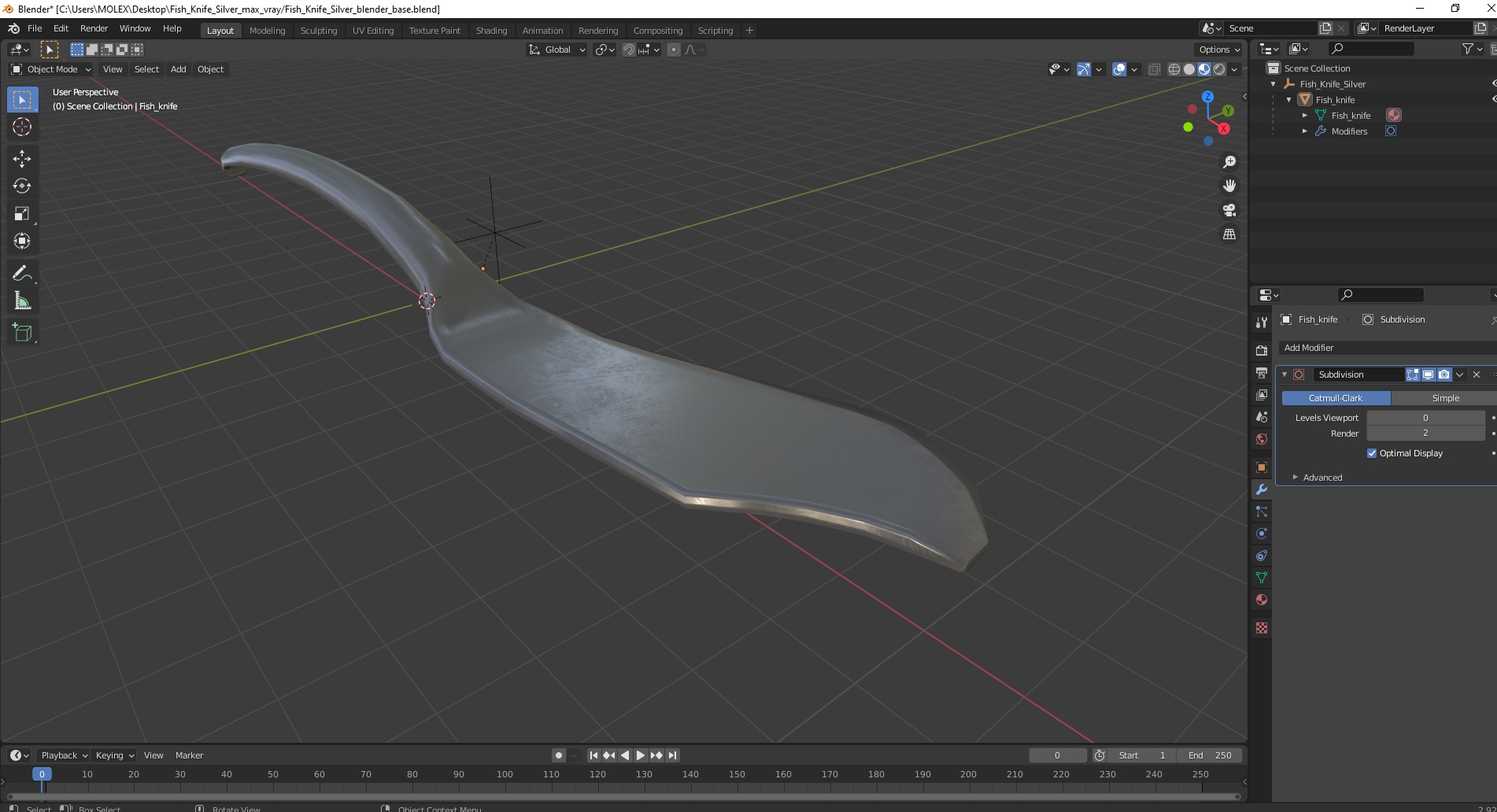 Fish Knife Silver 3D