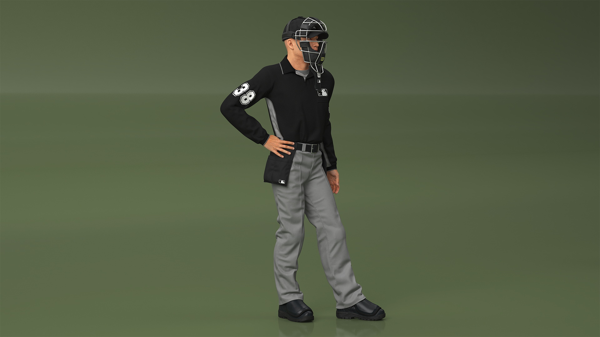 3D Baseball Umpire with Protective Mask Rigged model