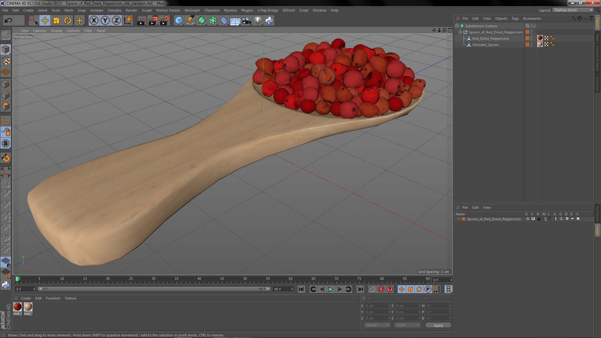 Spoon of Red Dried Peppercorn 3D model