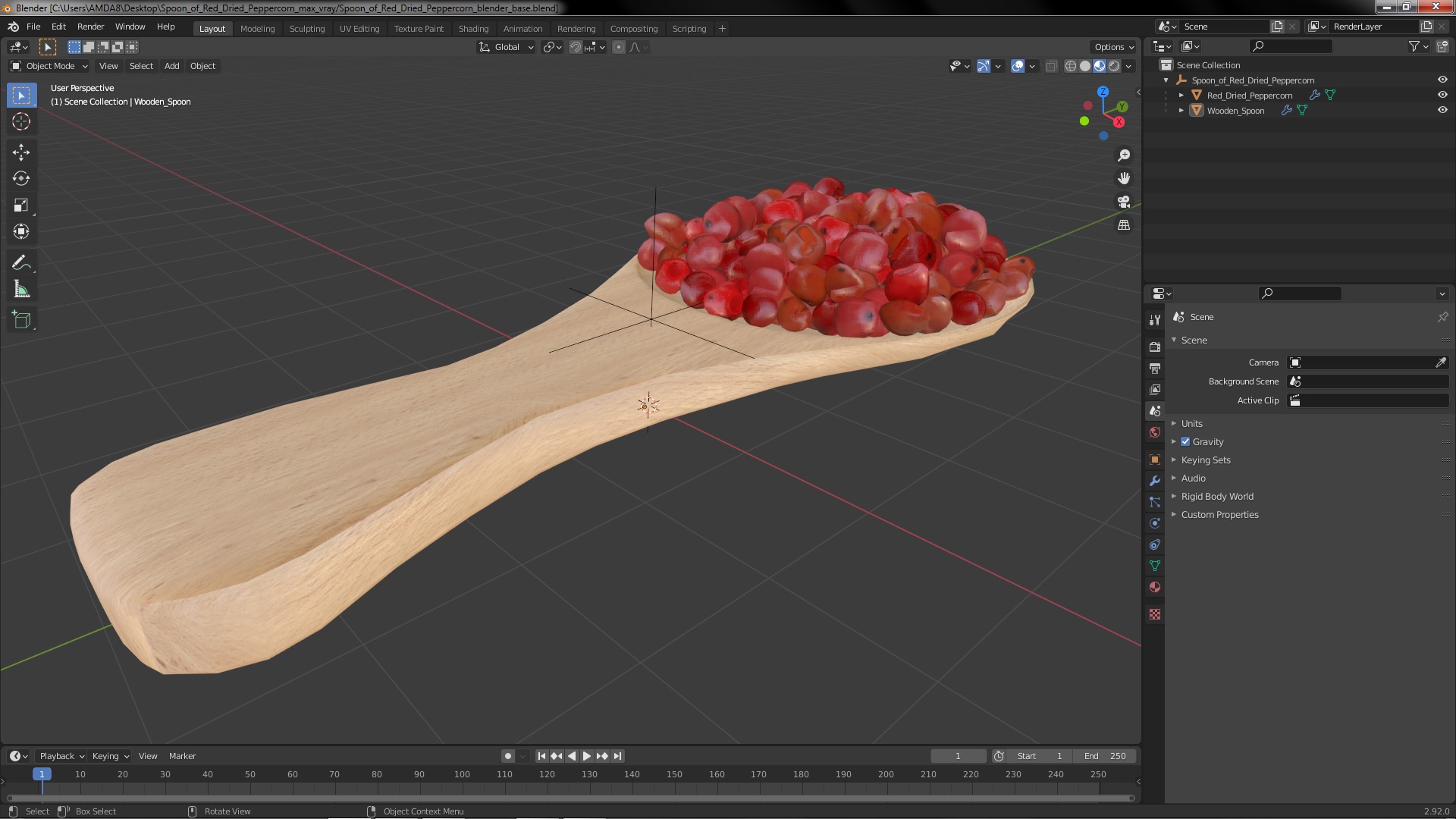 Spoon of Red Dried Peppercorn 3D model
