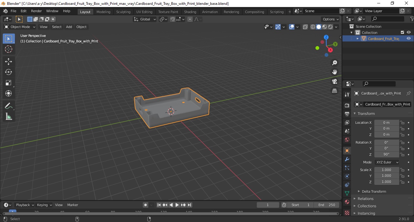 3D model Cardboard Fruit Tray Box with Print