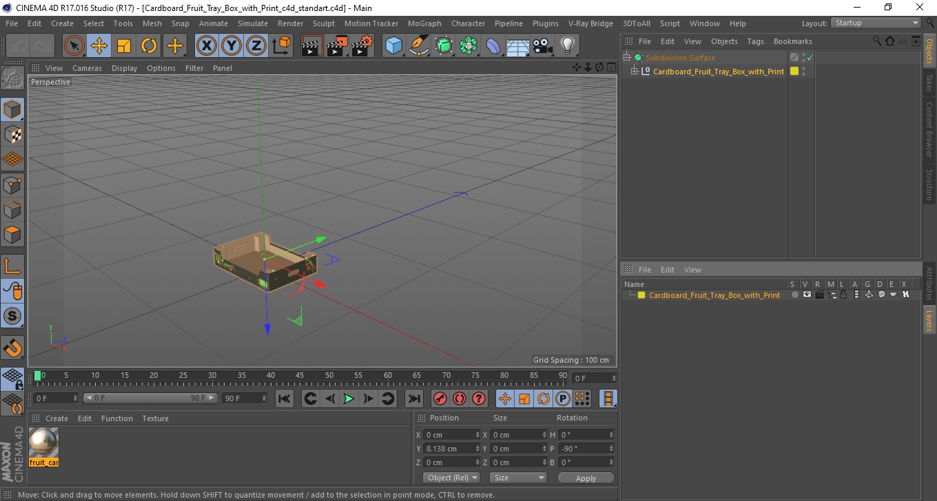 3D model Cardboard Fruit Tray Box with Print