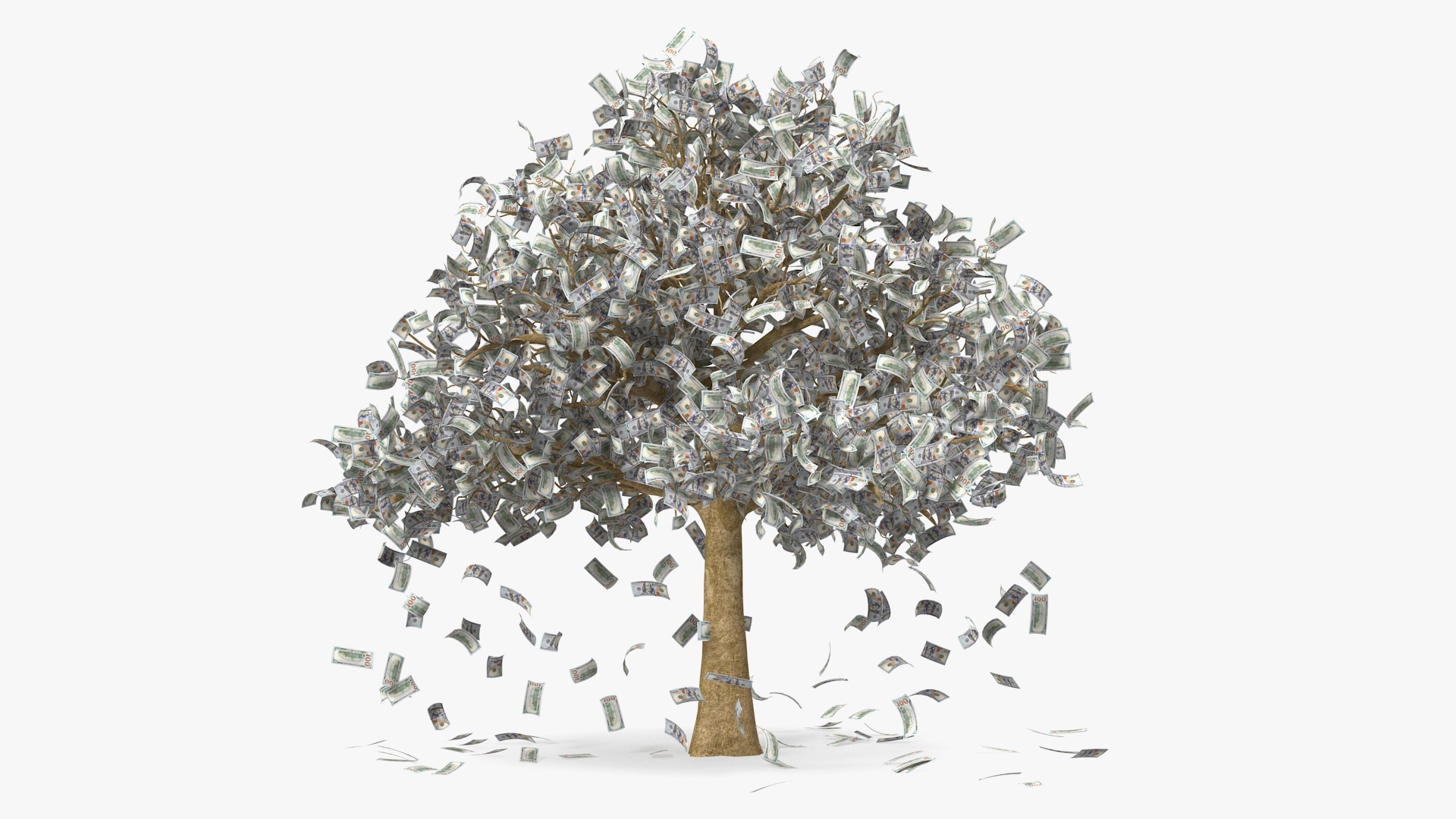 3D Falling Dollar Bills from Money Tree