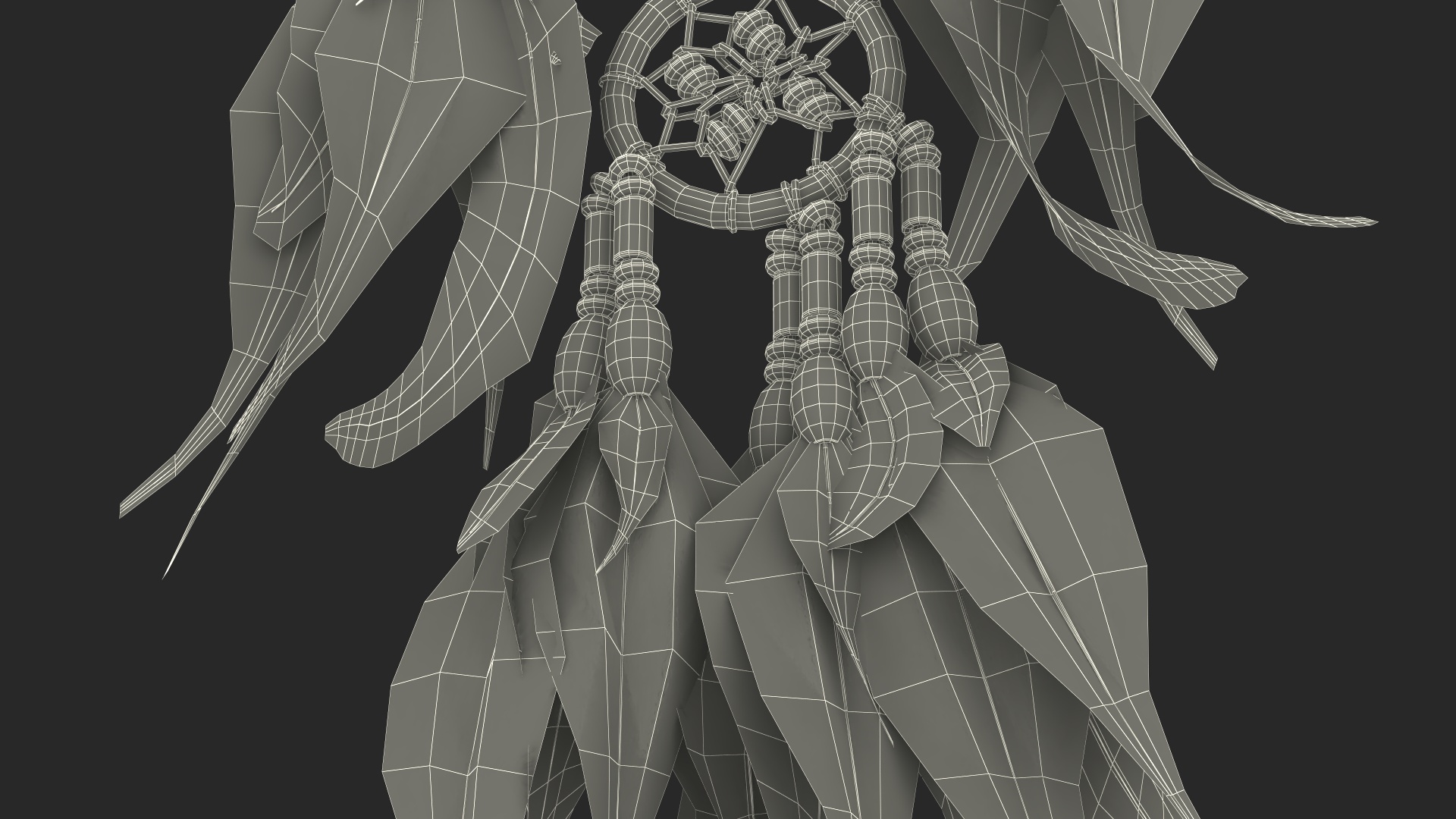 Small Dreamcatcher with Feathers and Beads 3D