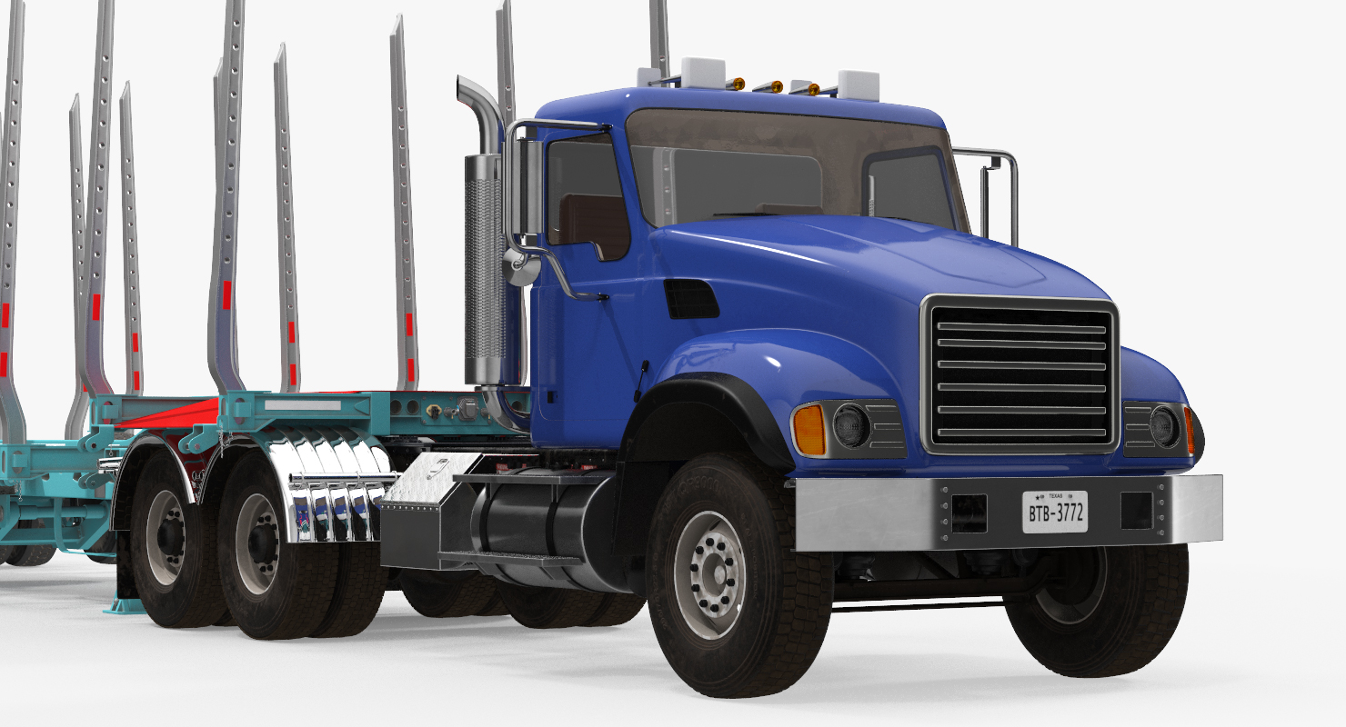 Truck with Empty Logging Trailer 3D