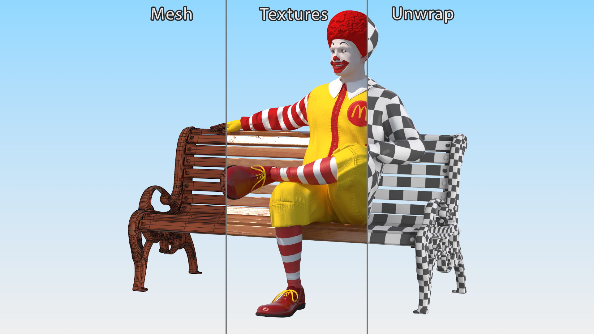 McDonalds Clown Bench Sitting Pose 3D model