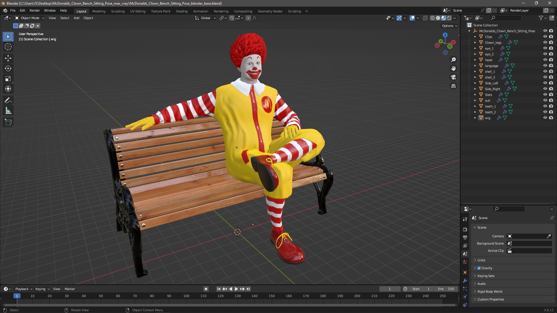 McDonalds Clown Bench Sitting Pose 3D model