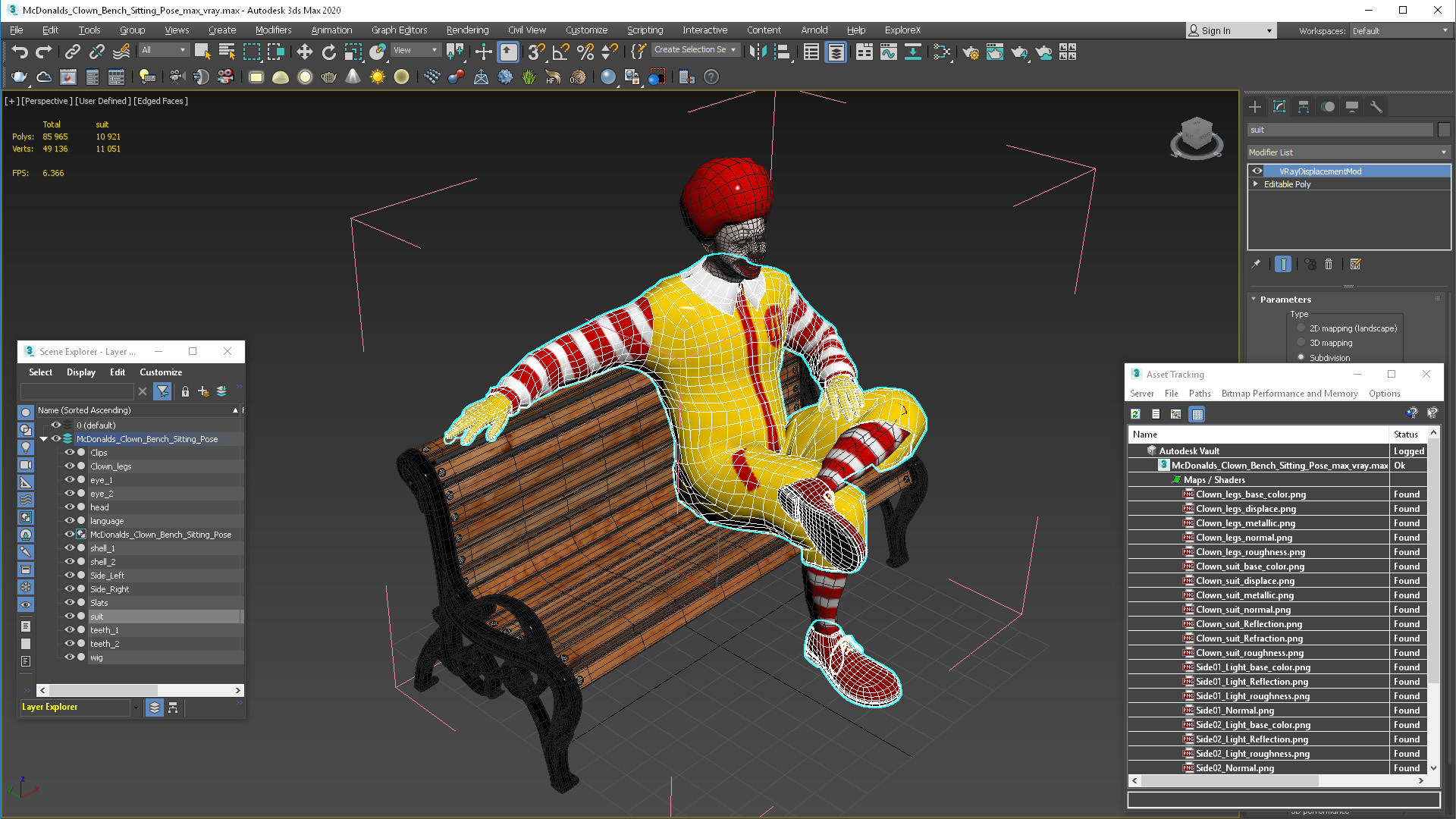 McDonalds Clown Bench Sitting Pose 3D model