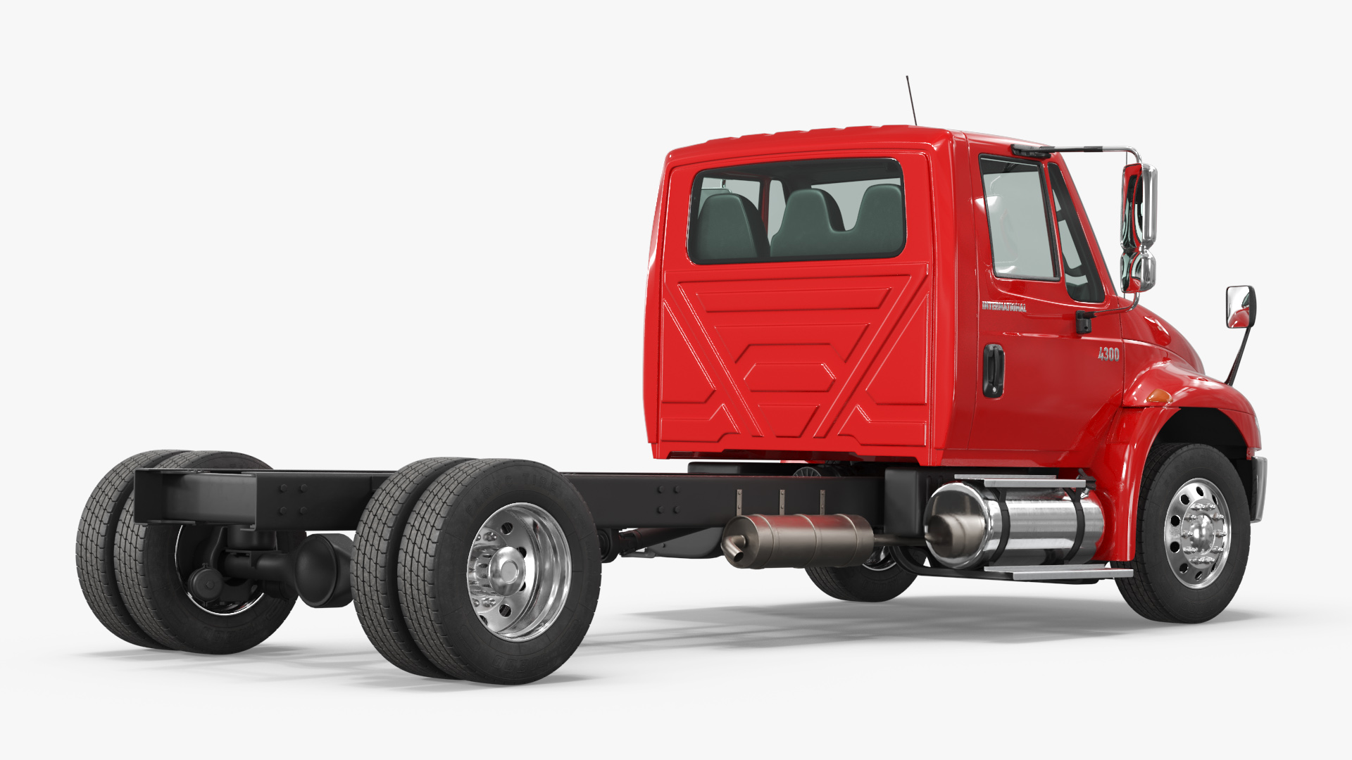 International DuraStar 4300 Chassis Truck Red, view 3
