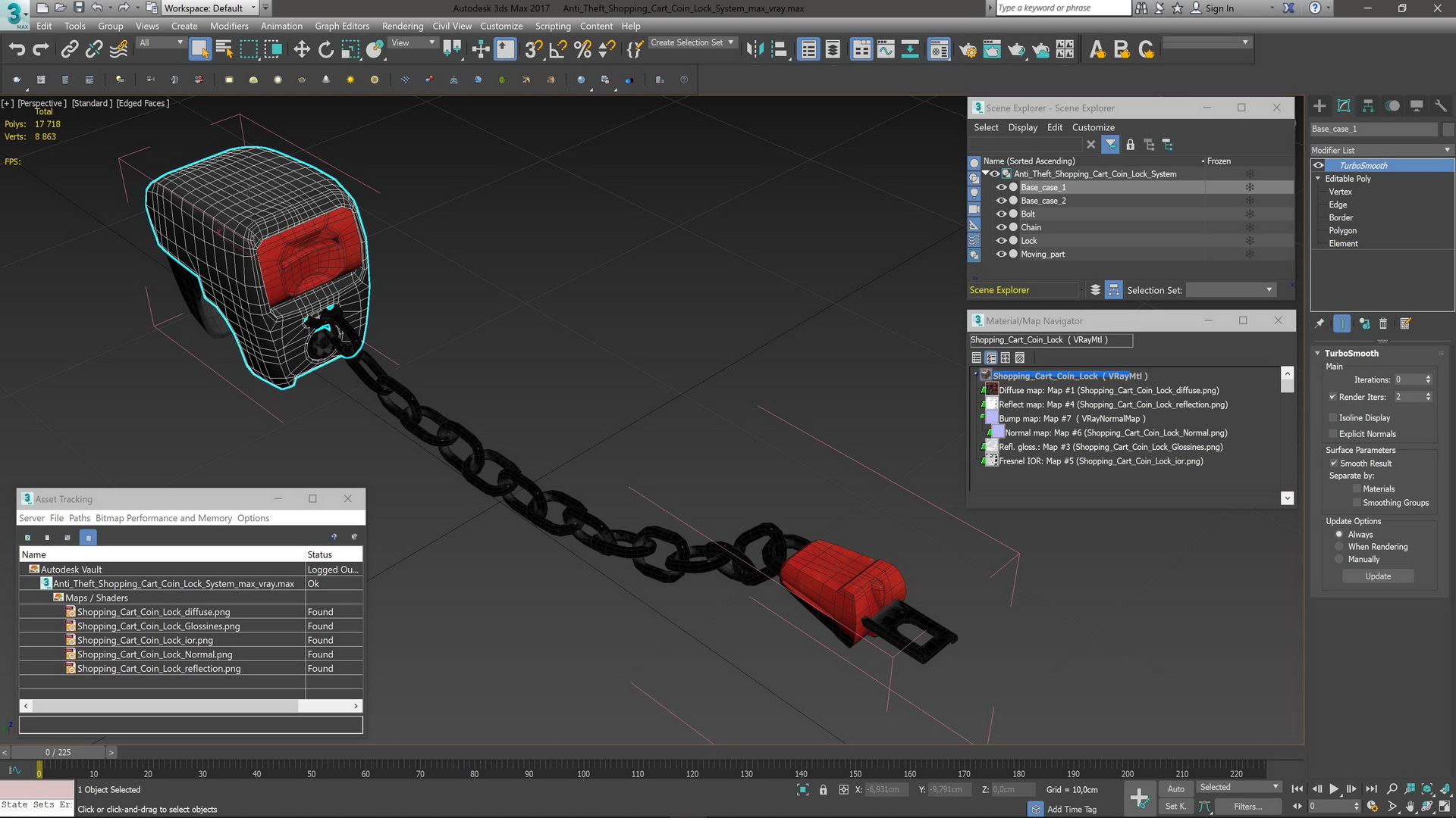 3D Anti Theft Shopping Cart Coin Lock System