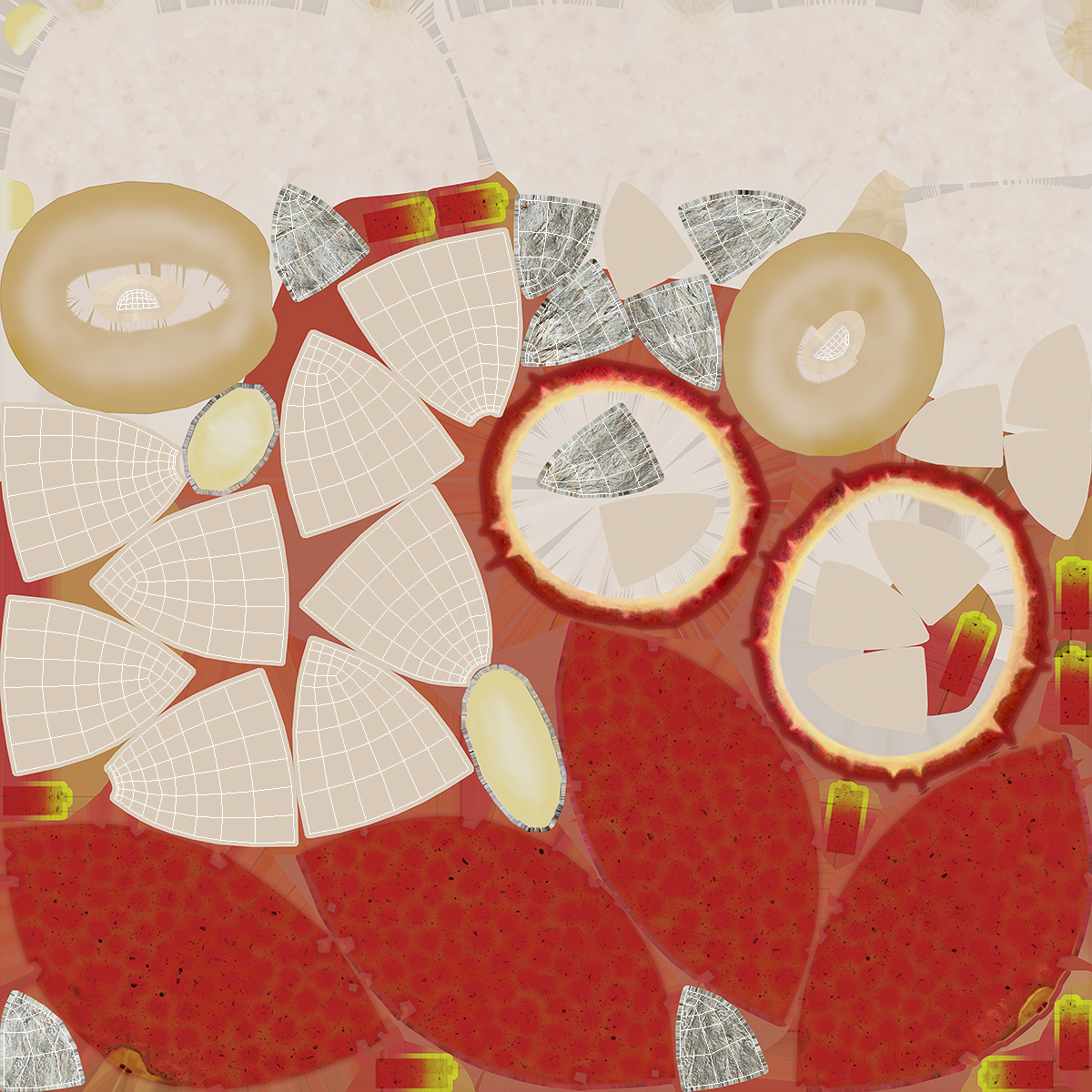 Peeled Rambutan Fruit with Seeds 3D