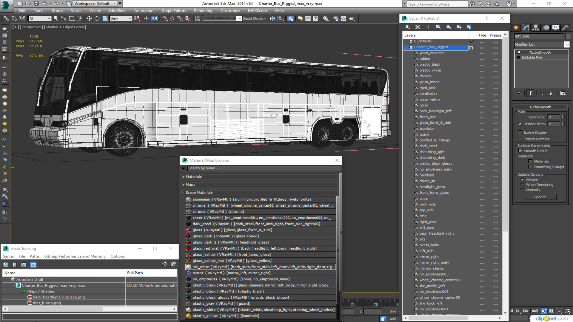 3D Charter Bus Rigged model