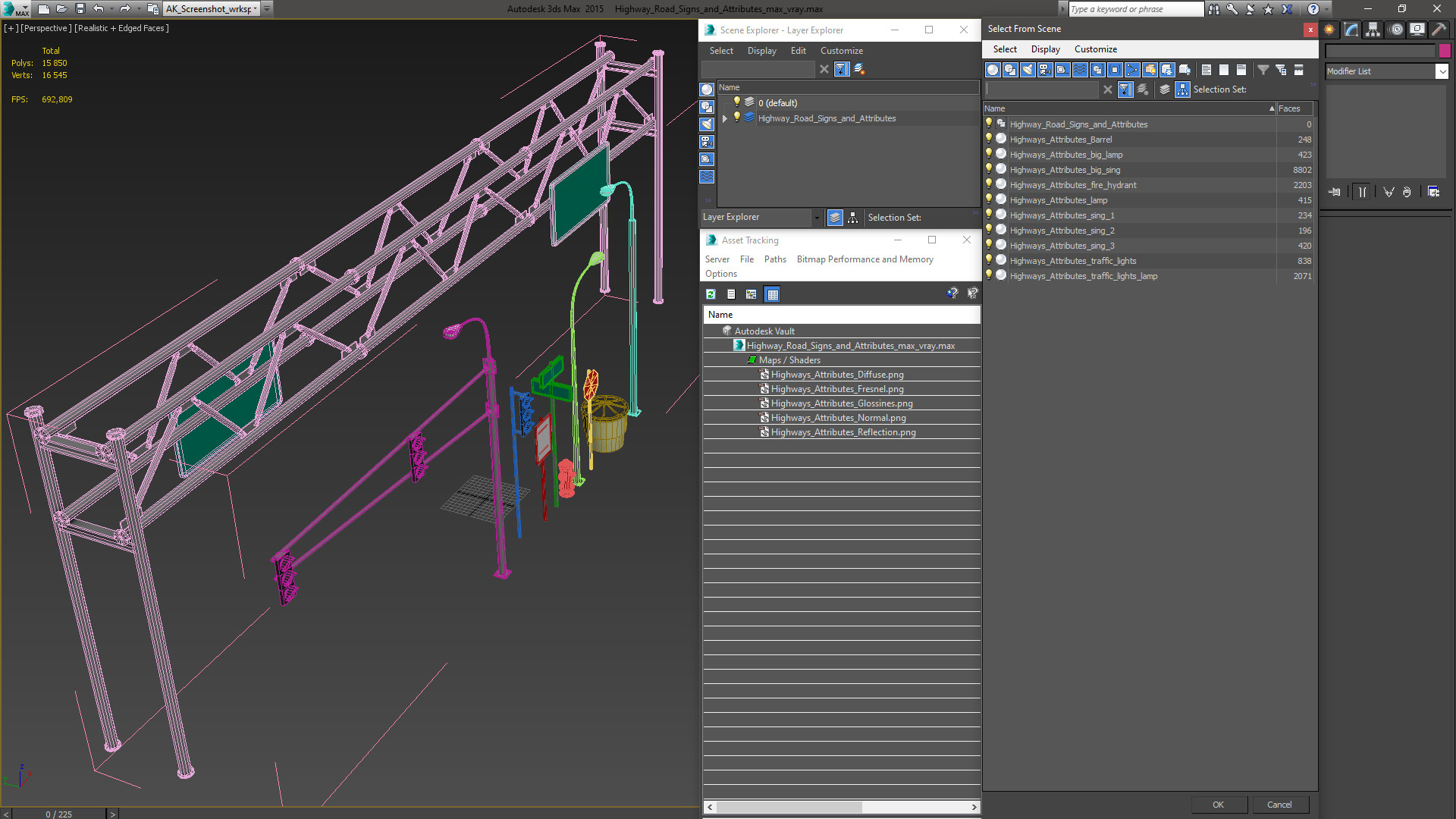 3D Highway Road Signs and Attributes model
