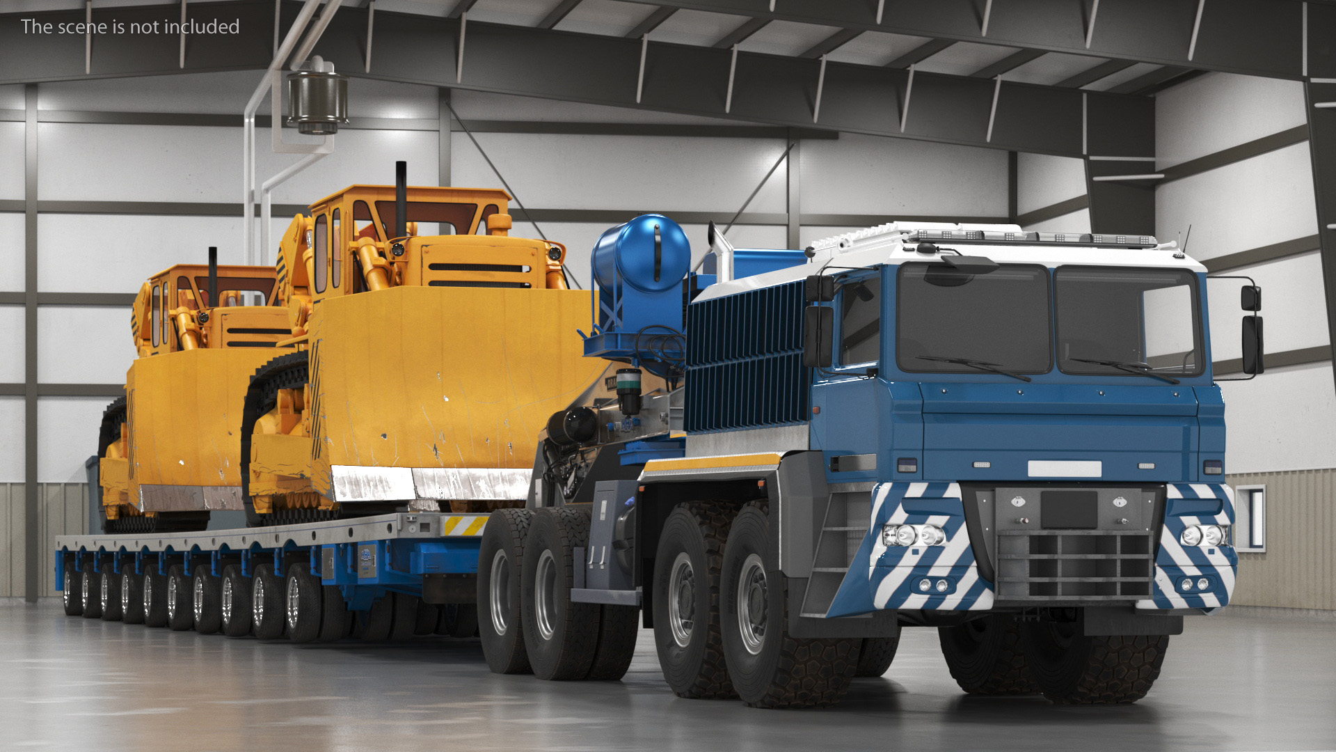 Powerful Duty Truck with Lowboy Trailer and Bulldozers 3D model