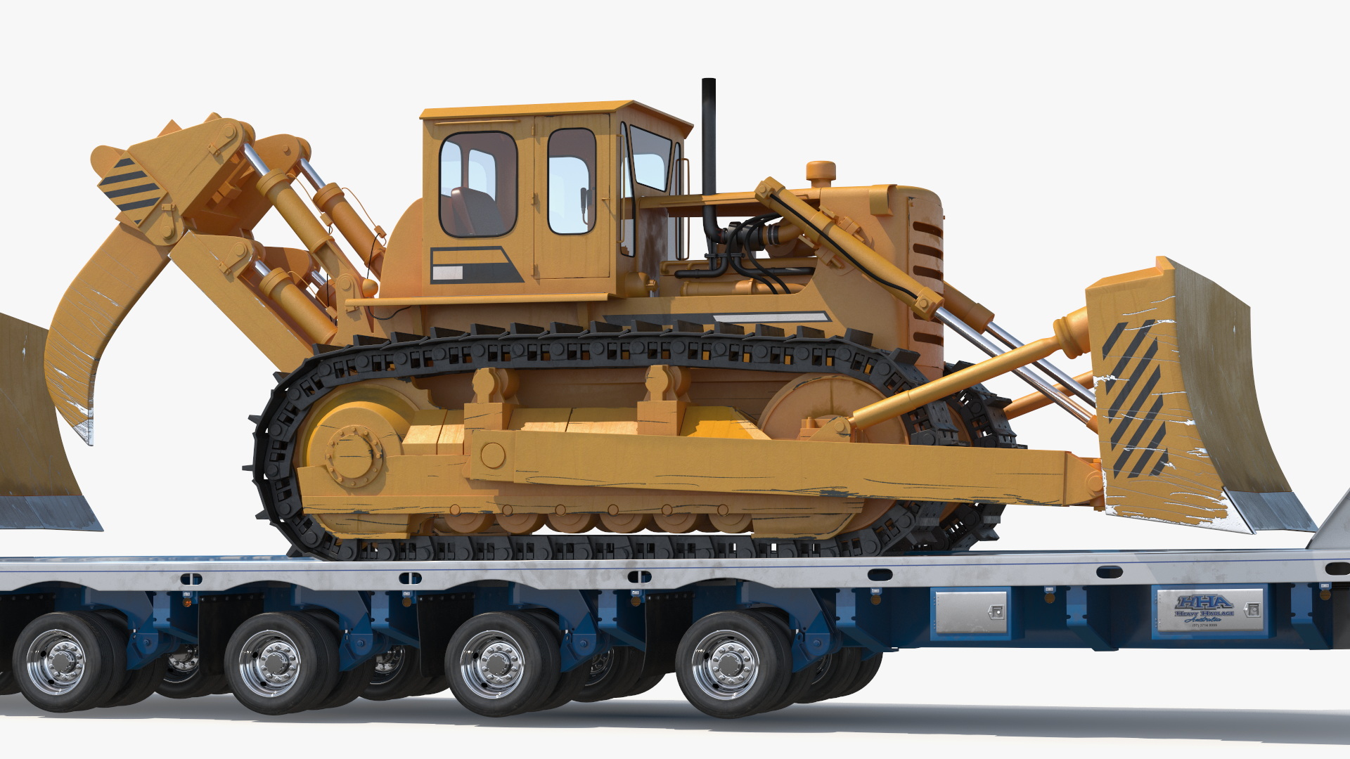 Powerful Duty Truck with Lowboy Trailer and Bulldozers 3D model
