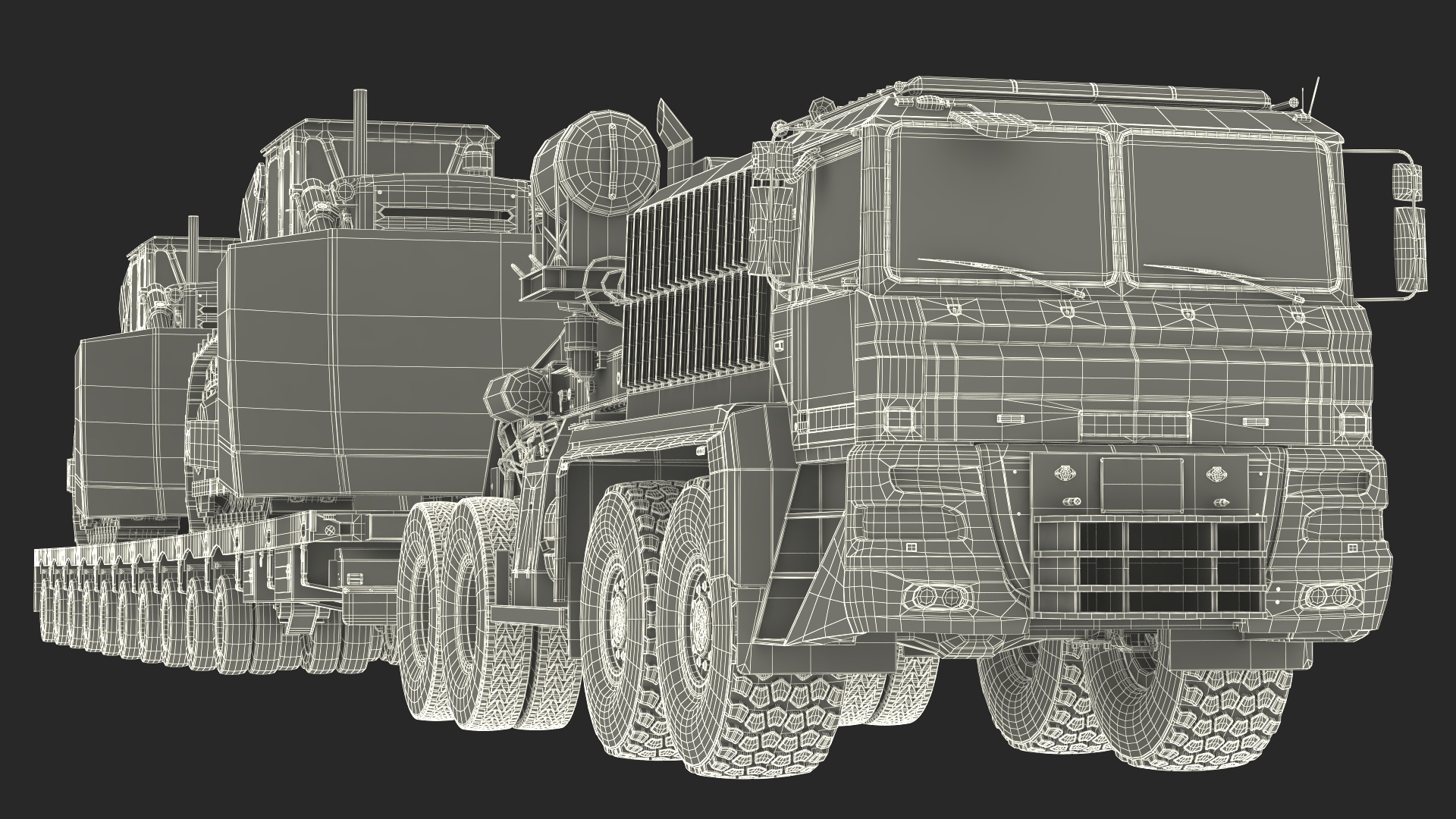 Powerful Duty Truck with Lowboy Trailer and Bulldozers 3D model