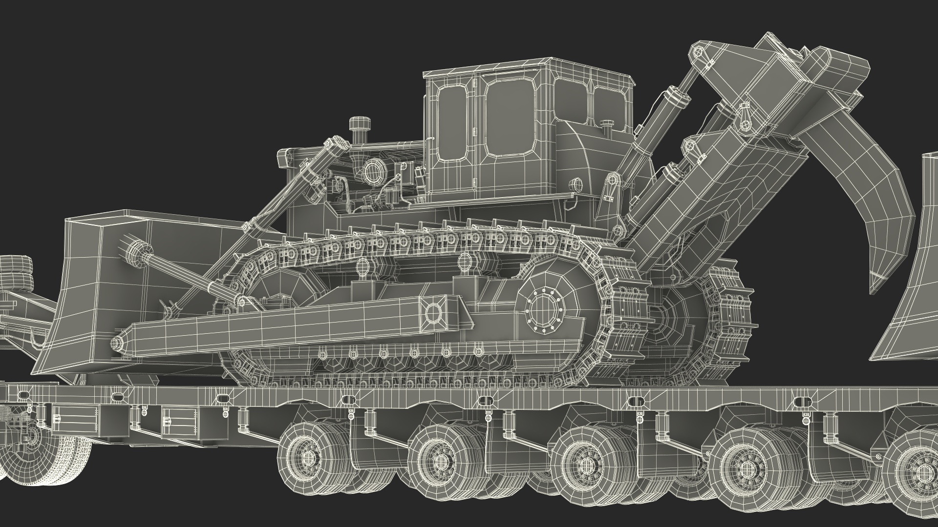 Powerful Duty Truck with Lowboy Trailer and Bulldozers 3D model