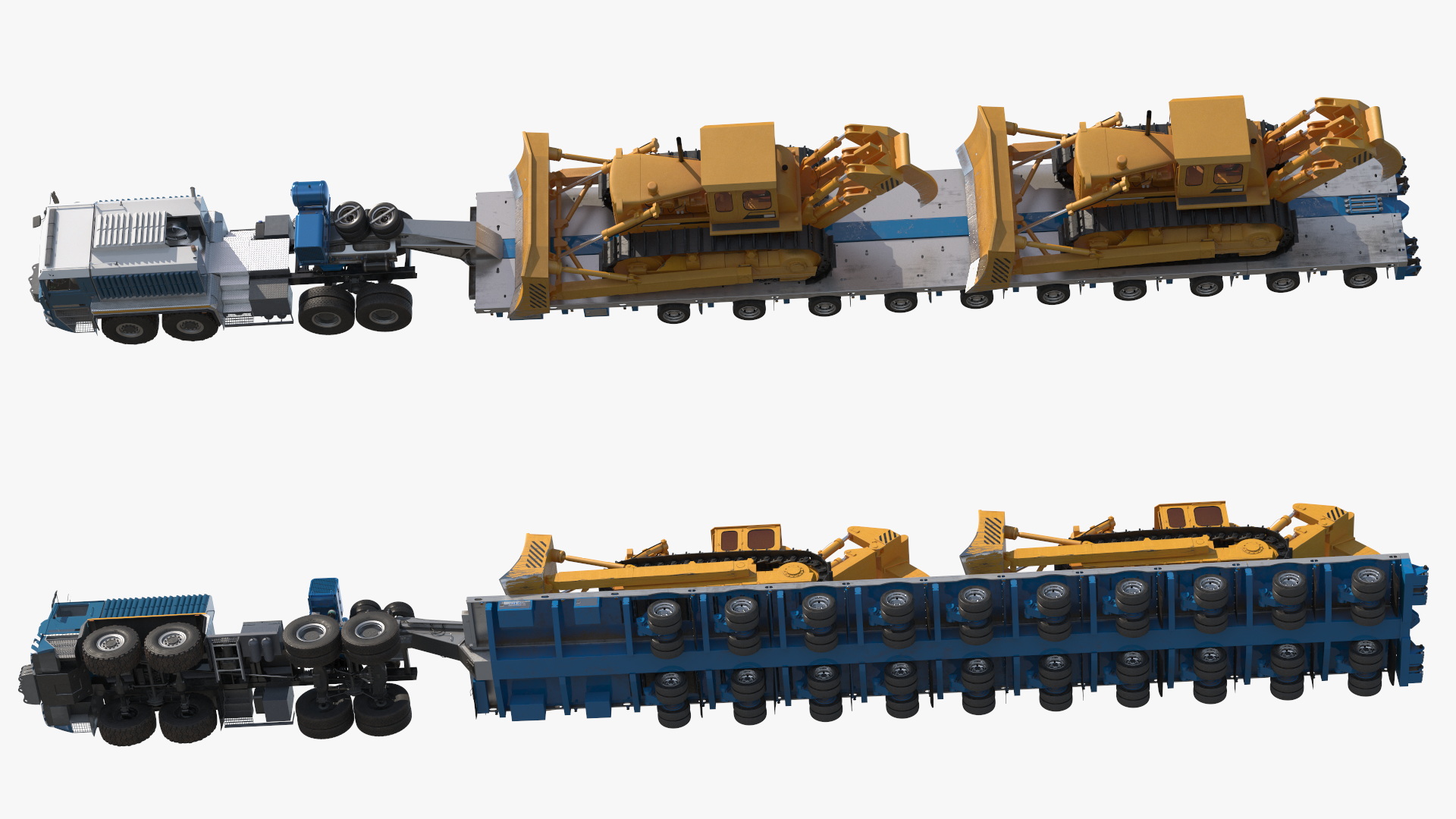 Powerful Duty Truck with Lowboy Trailer and Bulldozers 3D model