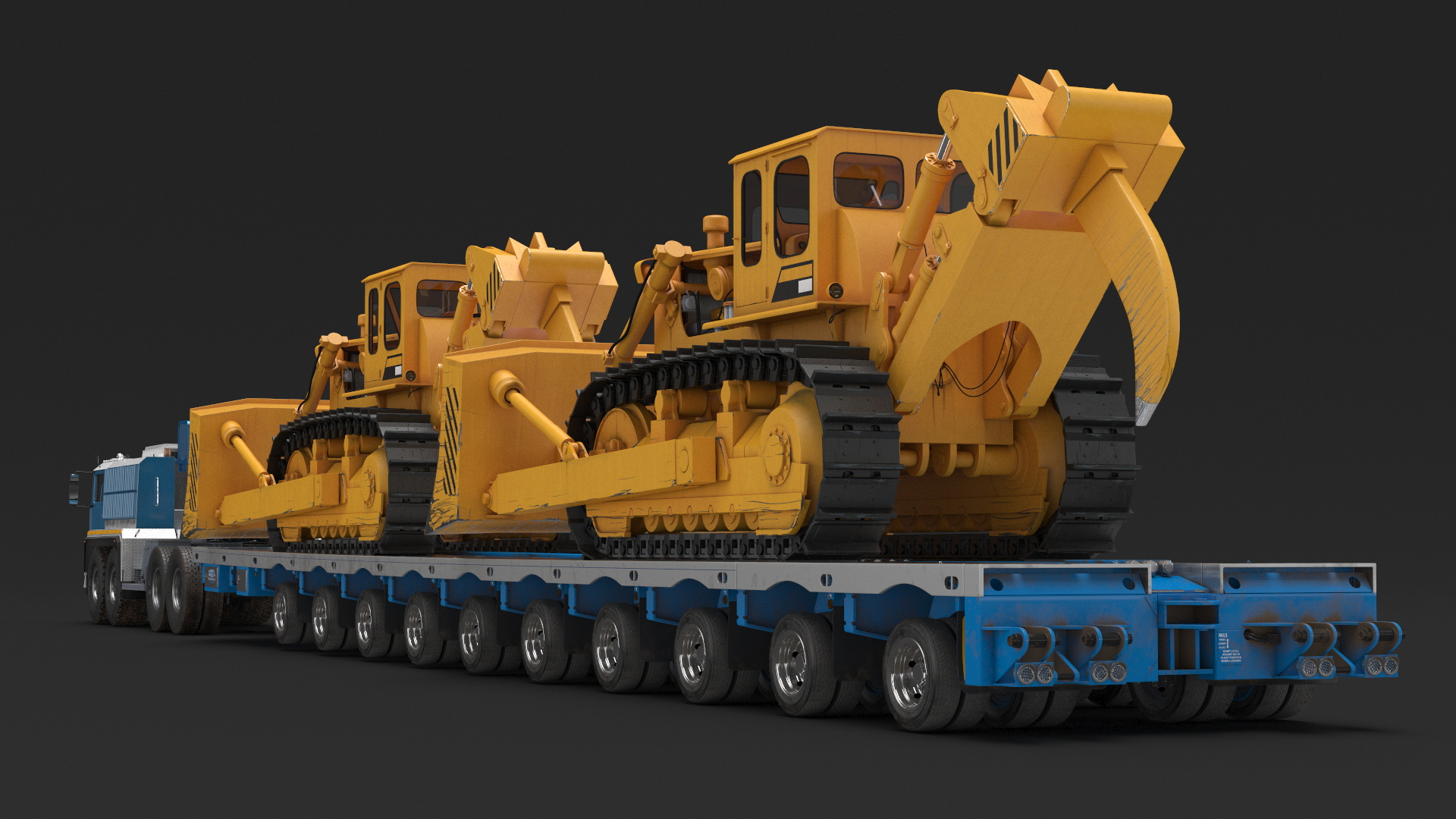 Powerful Duty Truck with Lowboy Trailer and Bulldozers 3D model