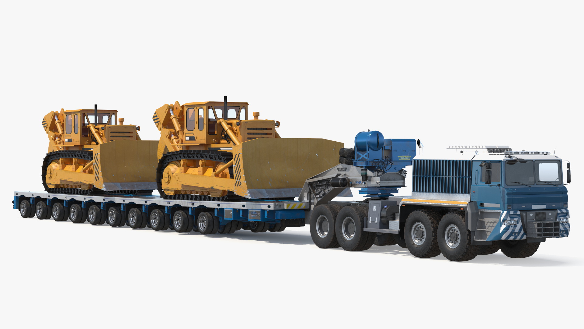 Powerful Duty Truck with Lowboy Trailer and Bulldozers 3D model
