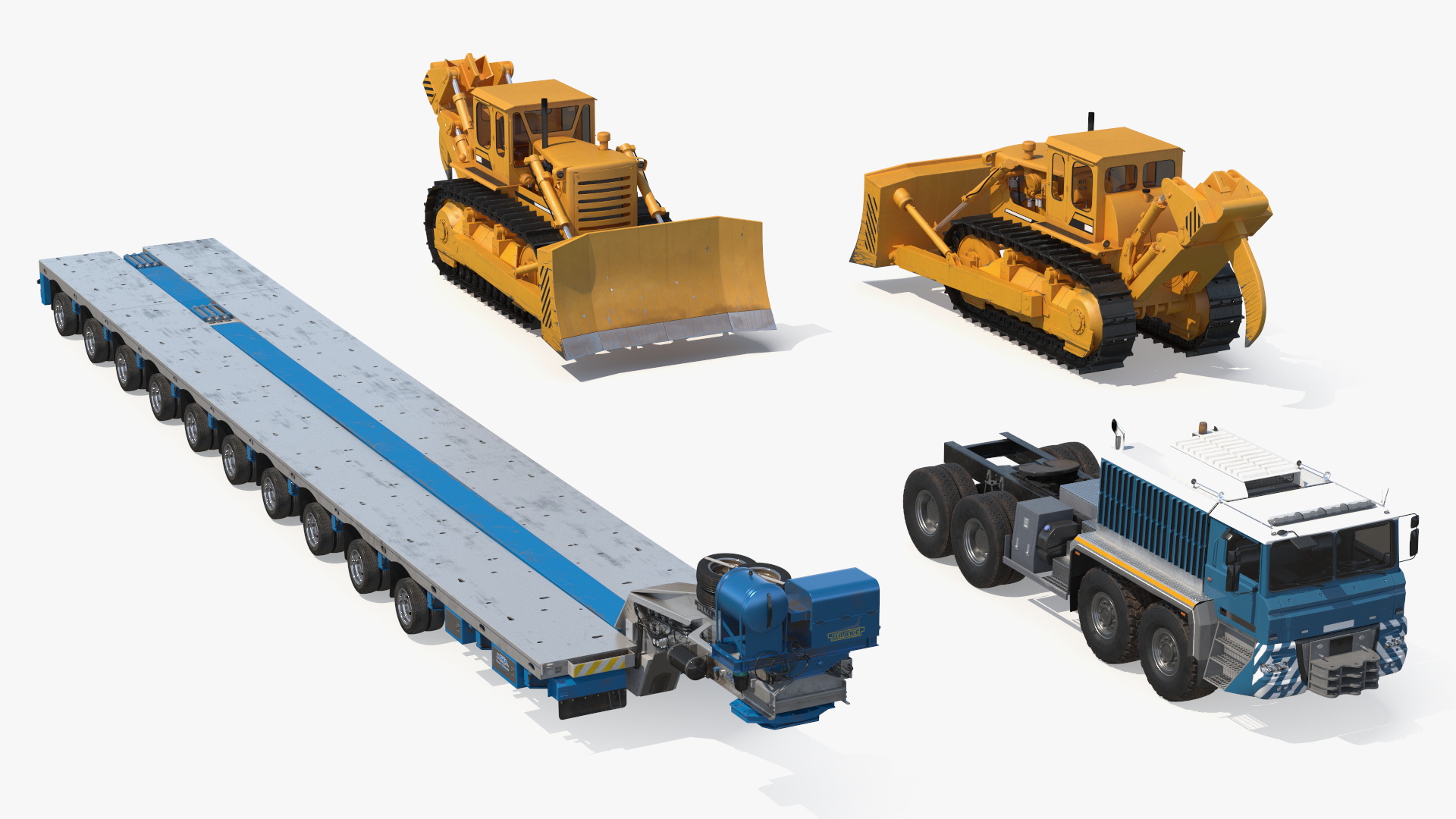 Powerful Duty Truck with Lowboy Trailer and Bulldozers 3D model