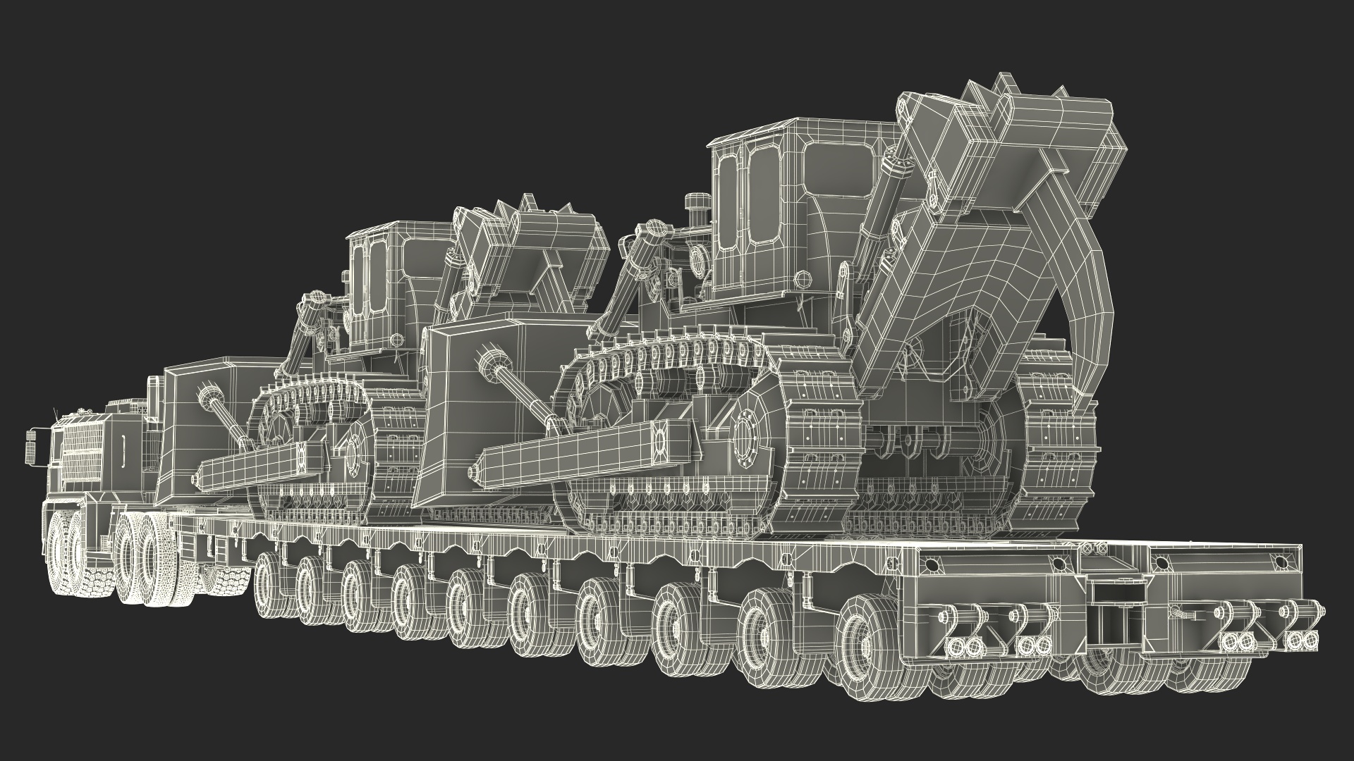 Powerful Duty Truck with Lowboy Trailer and Bulldozers 3D model