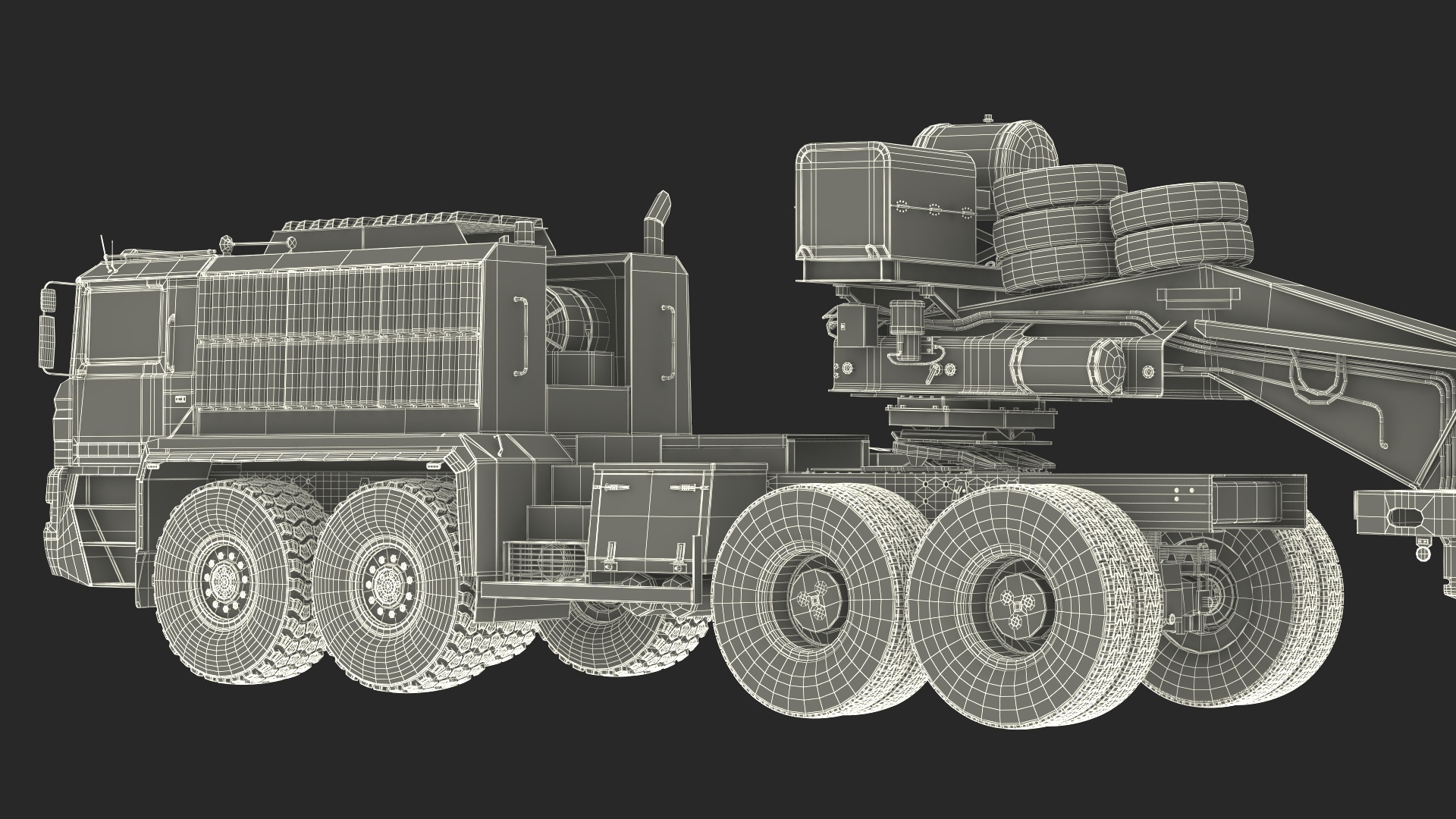 Powerful Duty Truck with Lowboy Trailer and Bulldozers 3D model