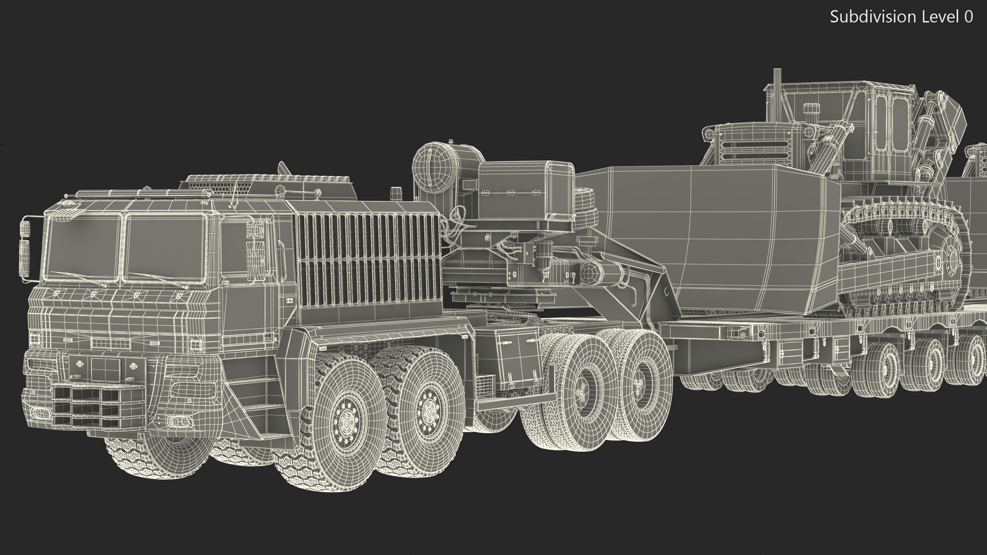 Powerful Duty Truck with Lowboy Trailer and Bulldozers 3D model