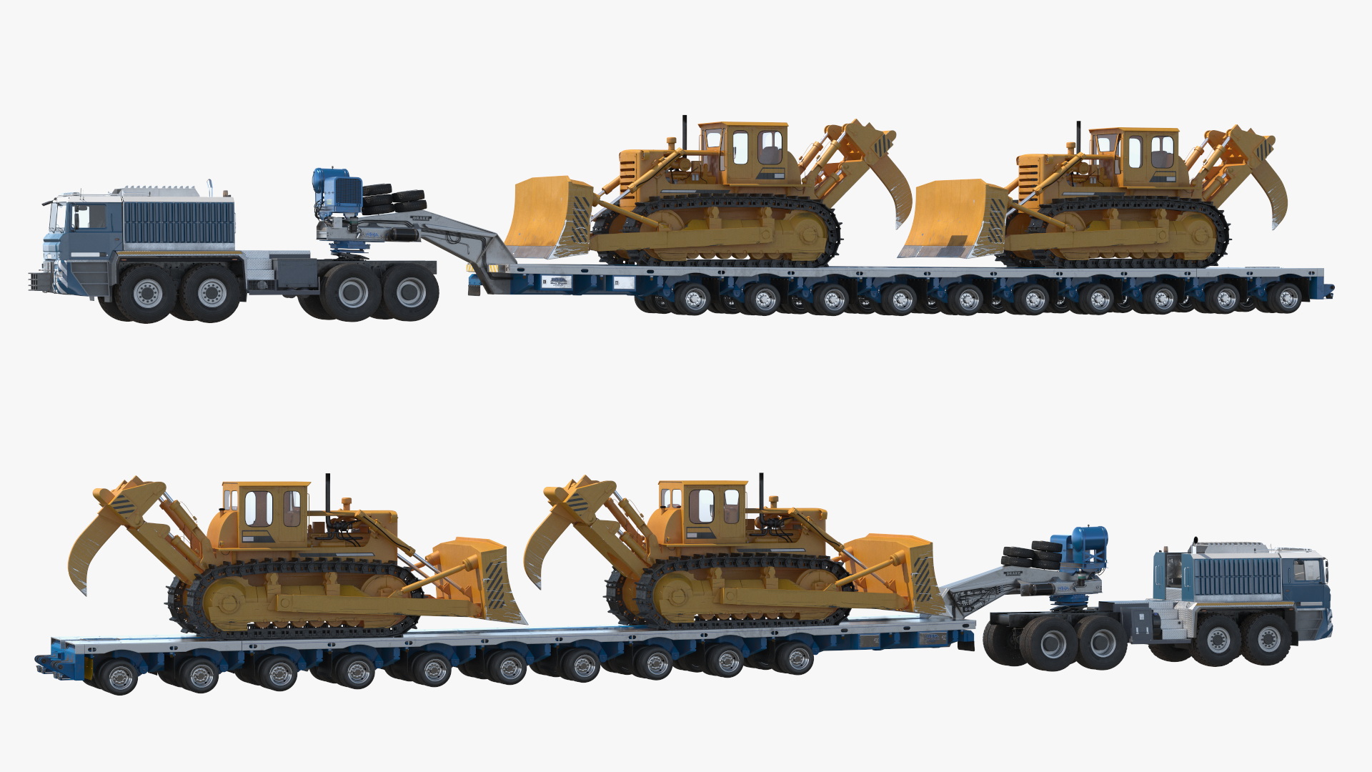 Powerful Duty Truck with Lowboy Trailer and Bulldozers 3D model