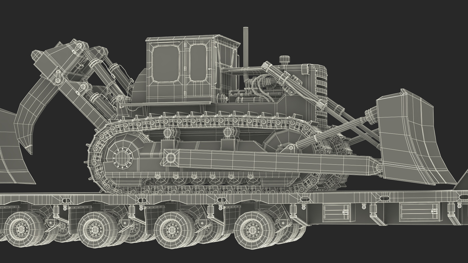 Powerful Duty Truck with Lowboy Trailer and Bulldozers 3D model
