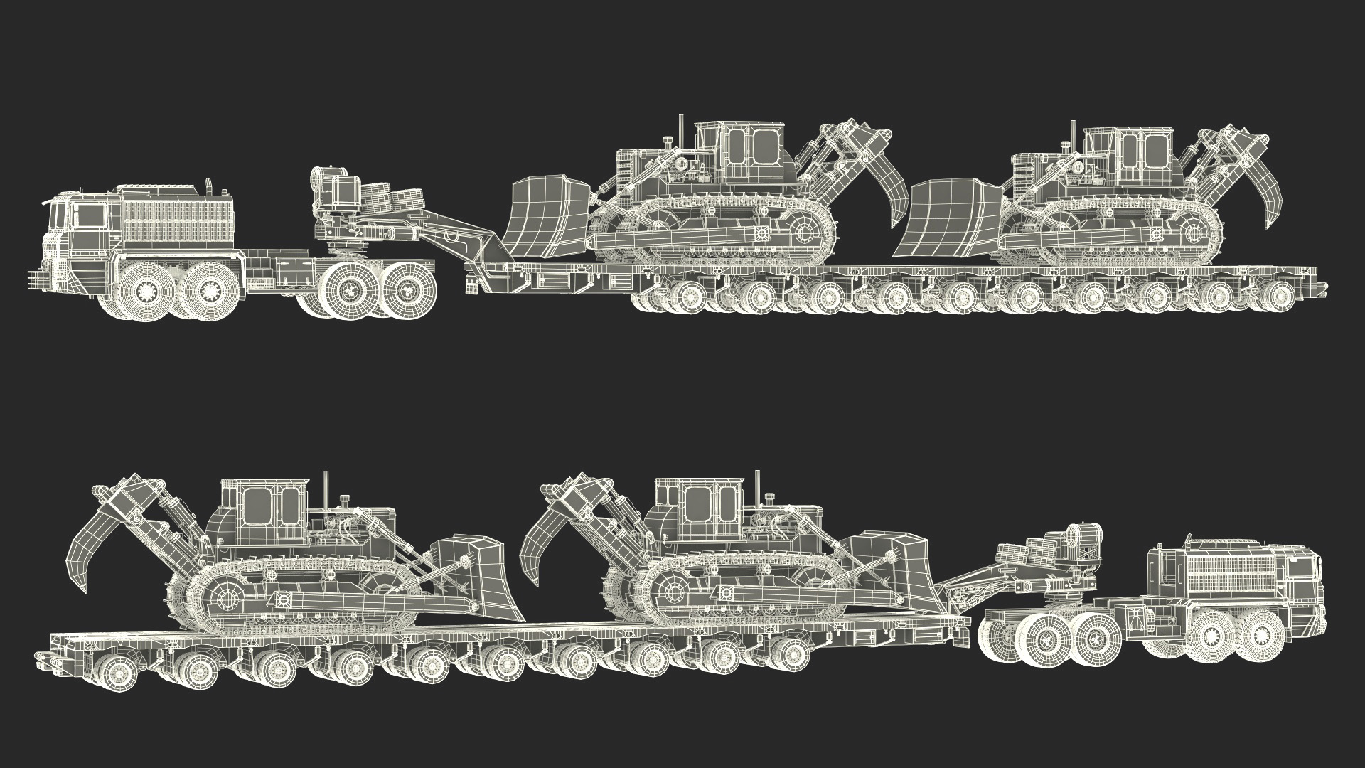 Powerful Duty Truck with Lowboy Trailer and Bulldozers 3D model