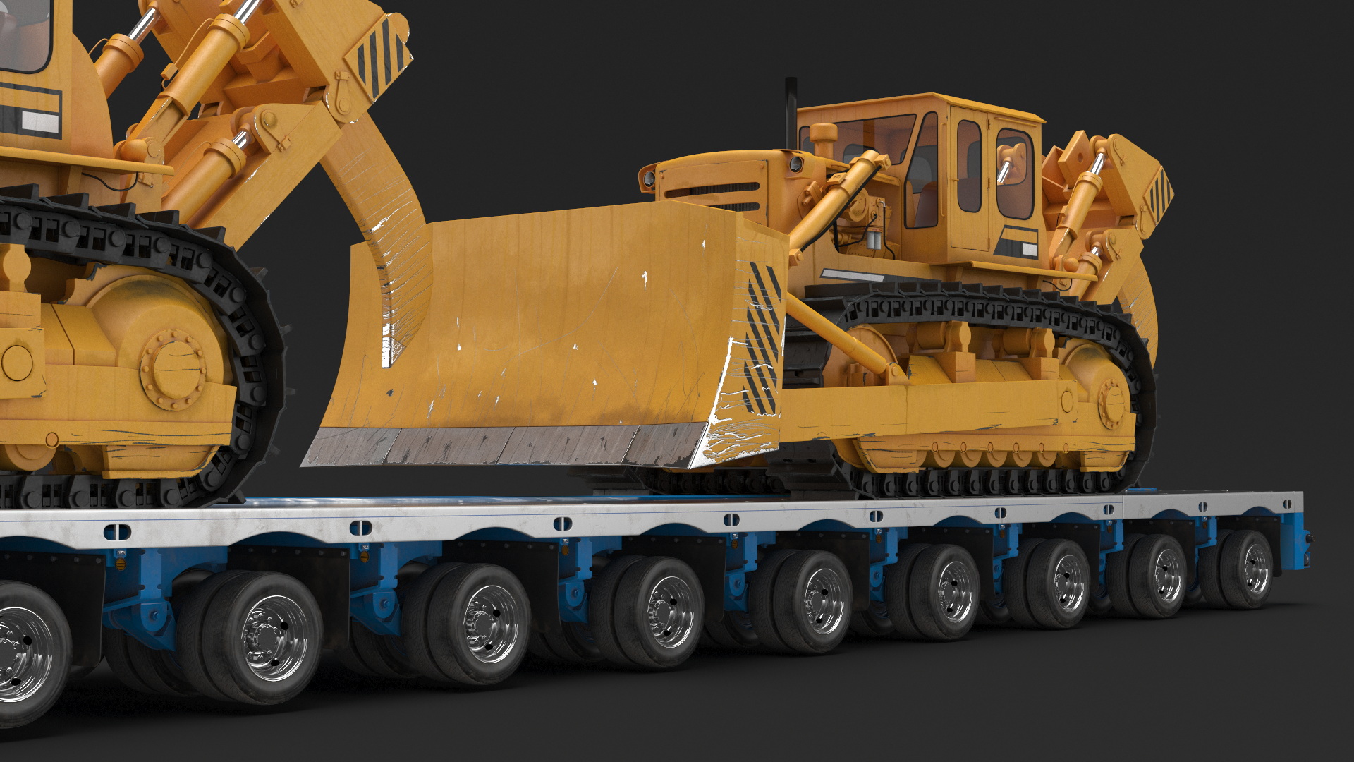 Powerful Duty Truck with Lowboy Trailer and Bulldozers 3D model