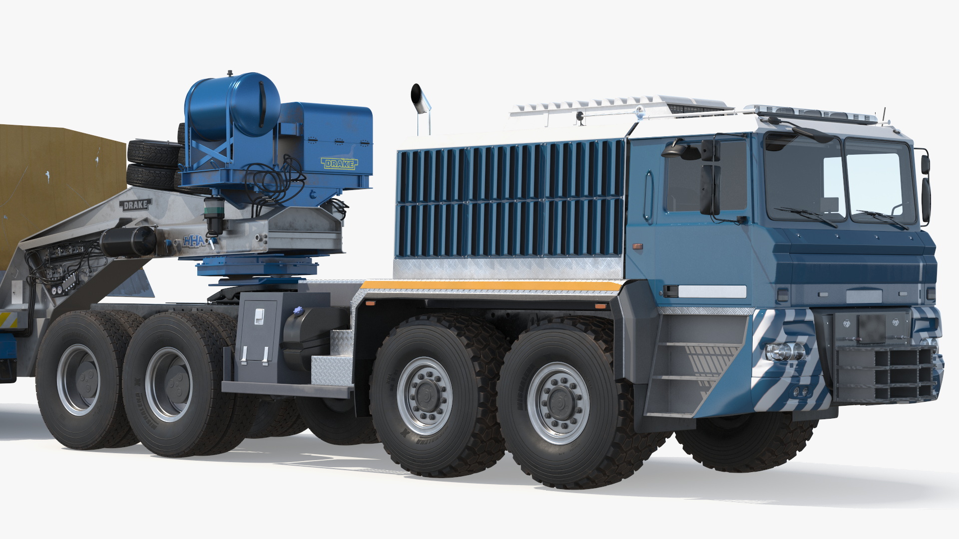 Powerful Duty Truck with Lowboy Trailer and Bulldozers 3D model