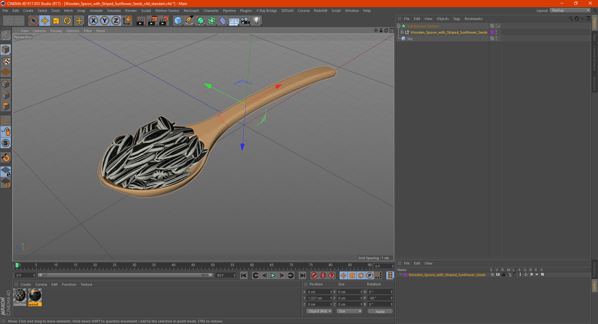 3D Wooden Spoon with Striped Sunflower Seeds