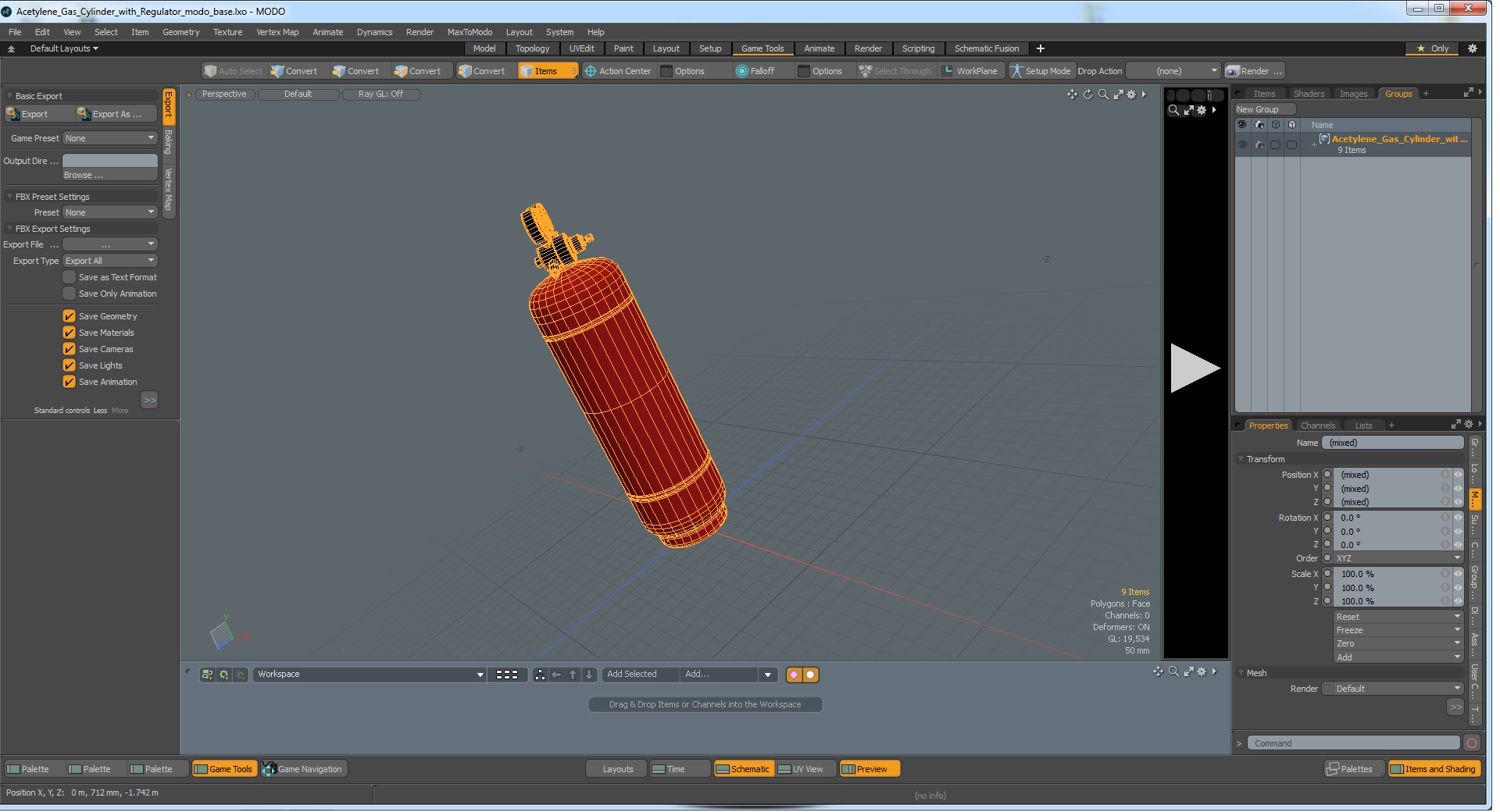 Acetylene Gas Cylinder with Regulator 3D