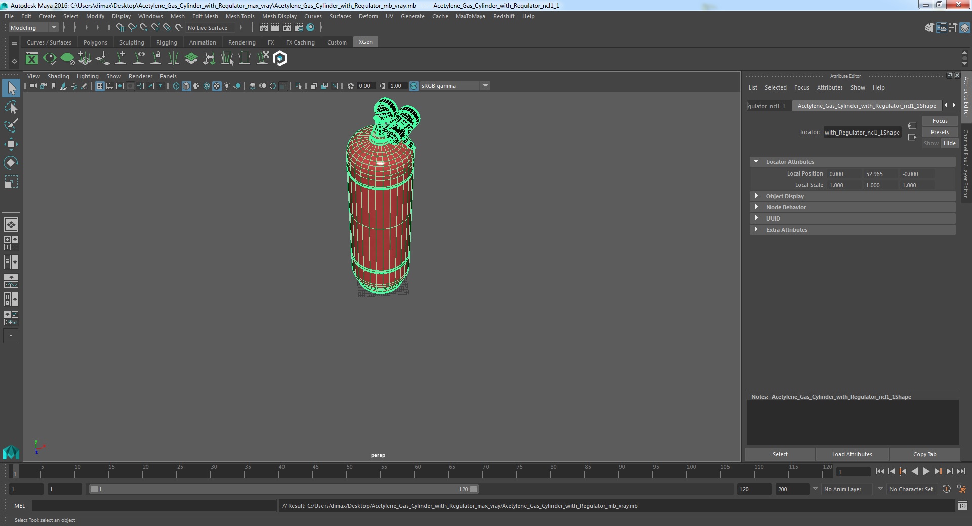Acetylene Gas Cylinder with Regulator 3D