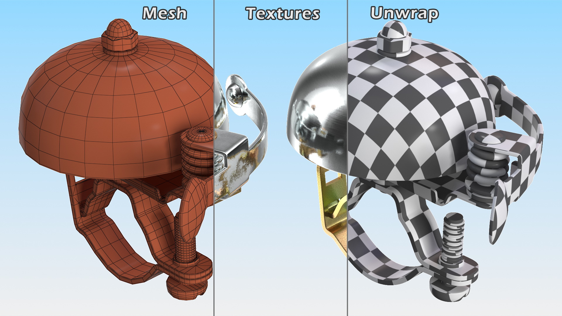 Retro Bicycle Bell Stainless Steel 3D model