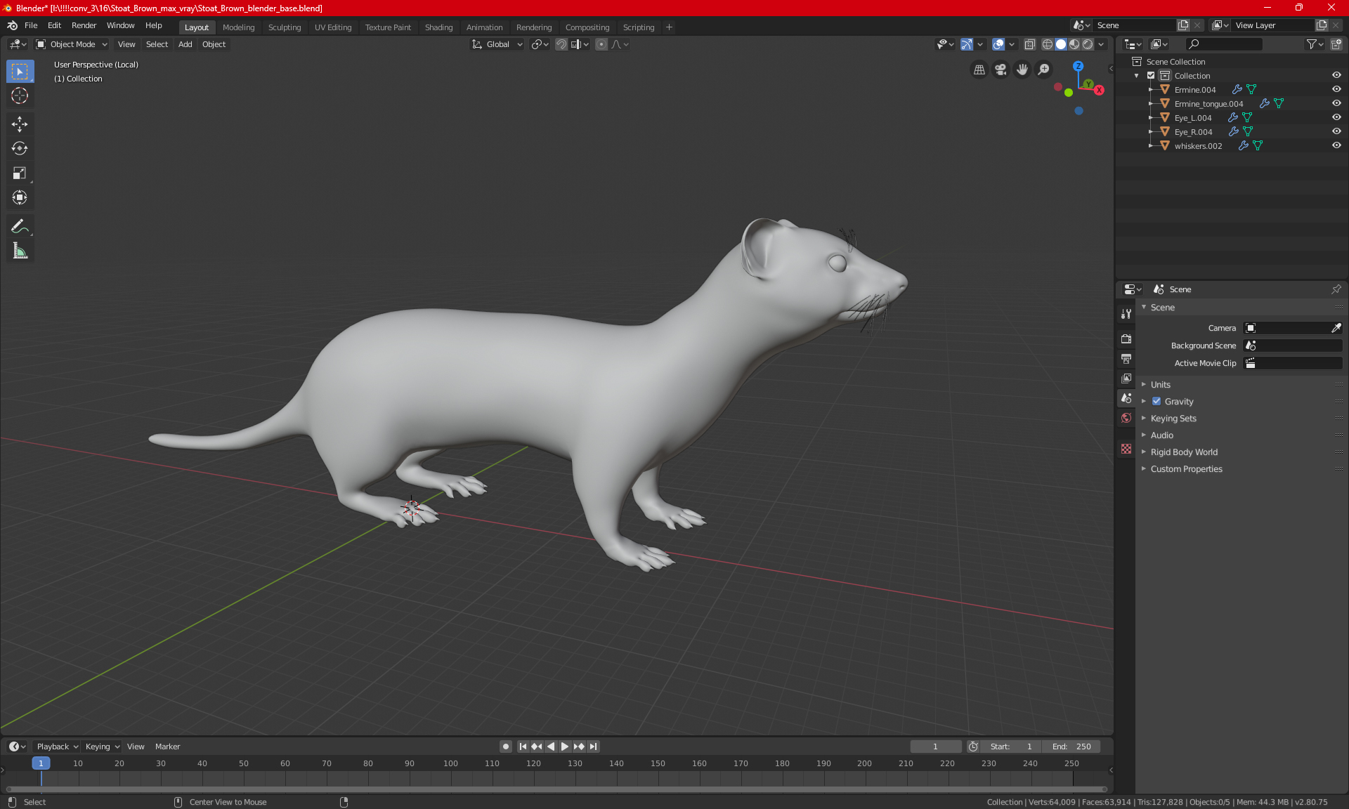 3D Stoat Brown
