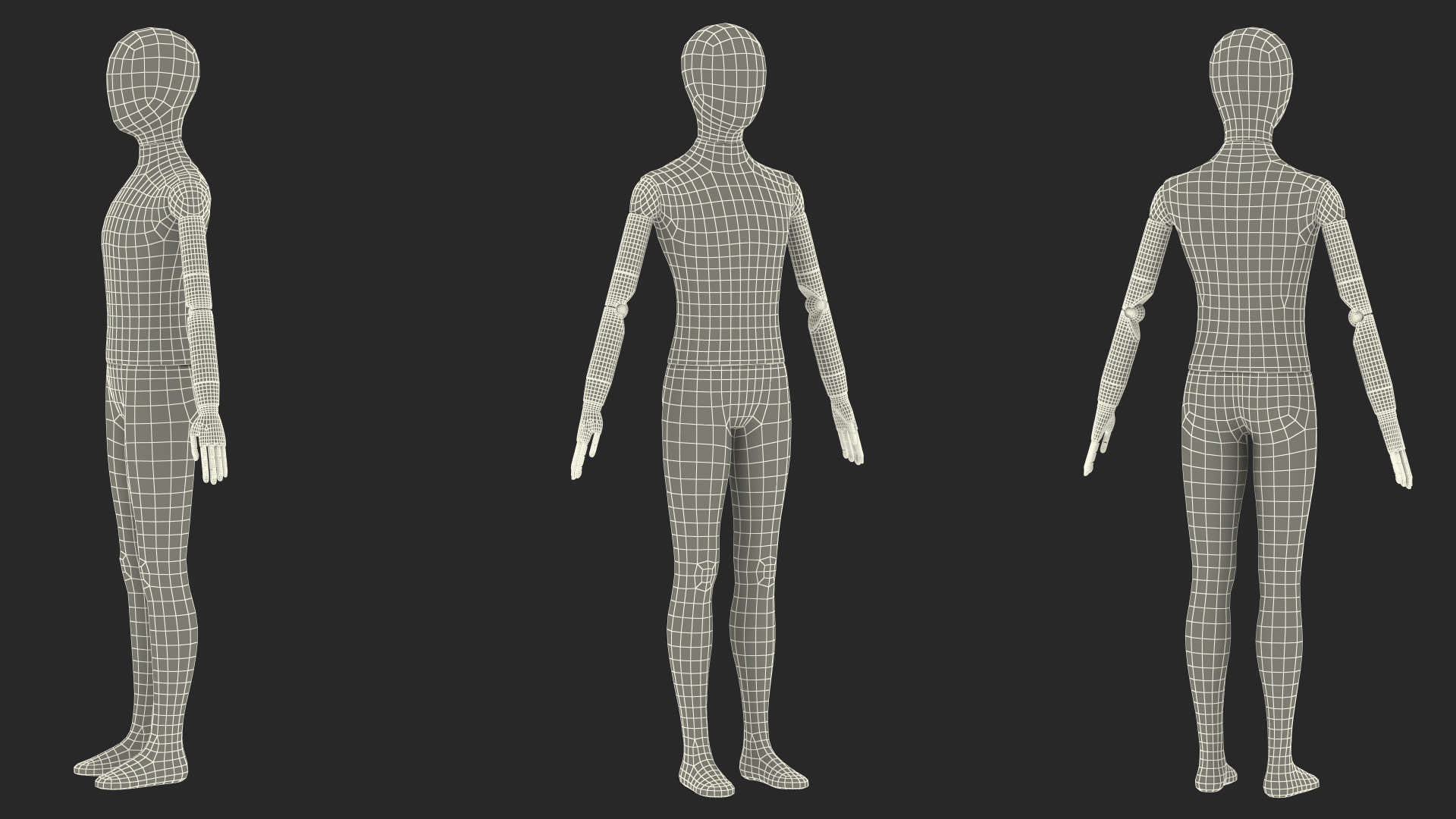 Flexible Child Mannequin Black Rigged 3D
