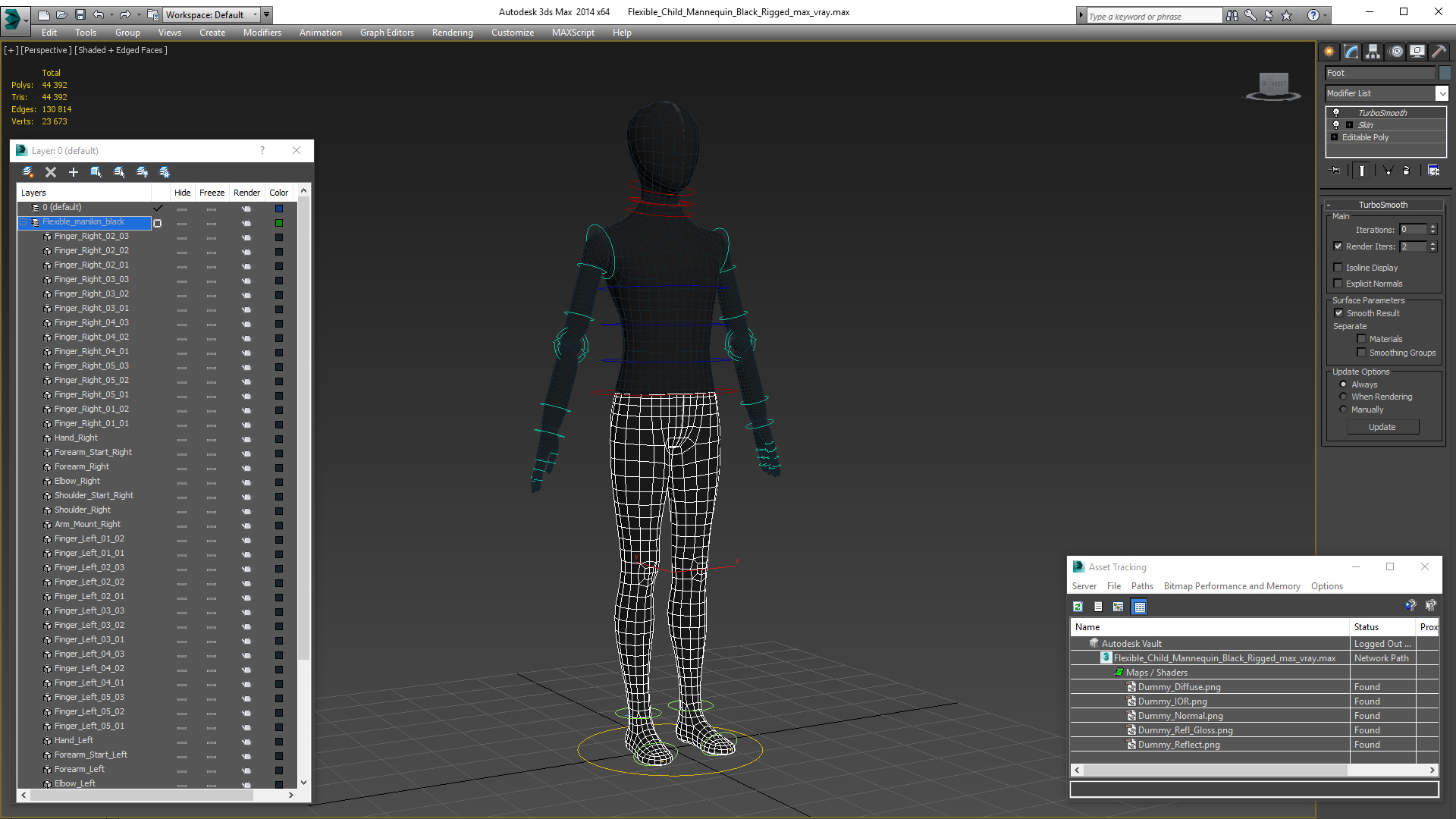 Flexible Child Mannequin Black Rigged 3D