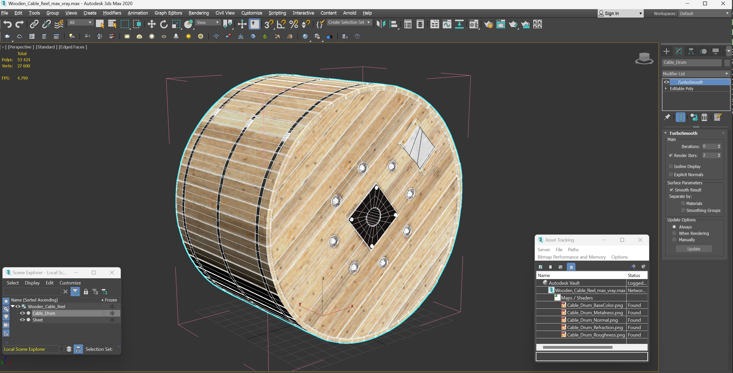 Wooden Cable Reel 3D