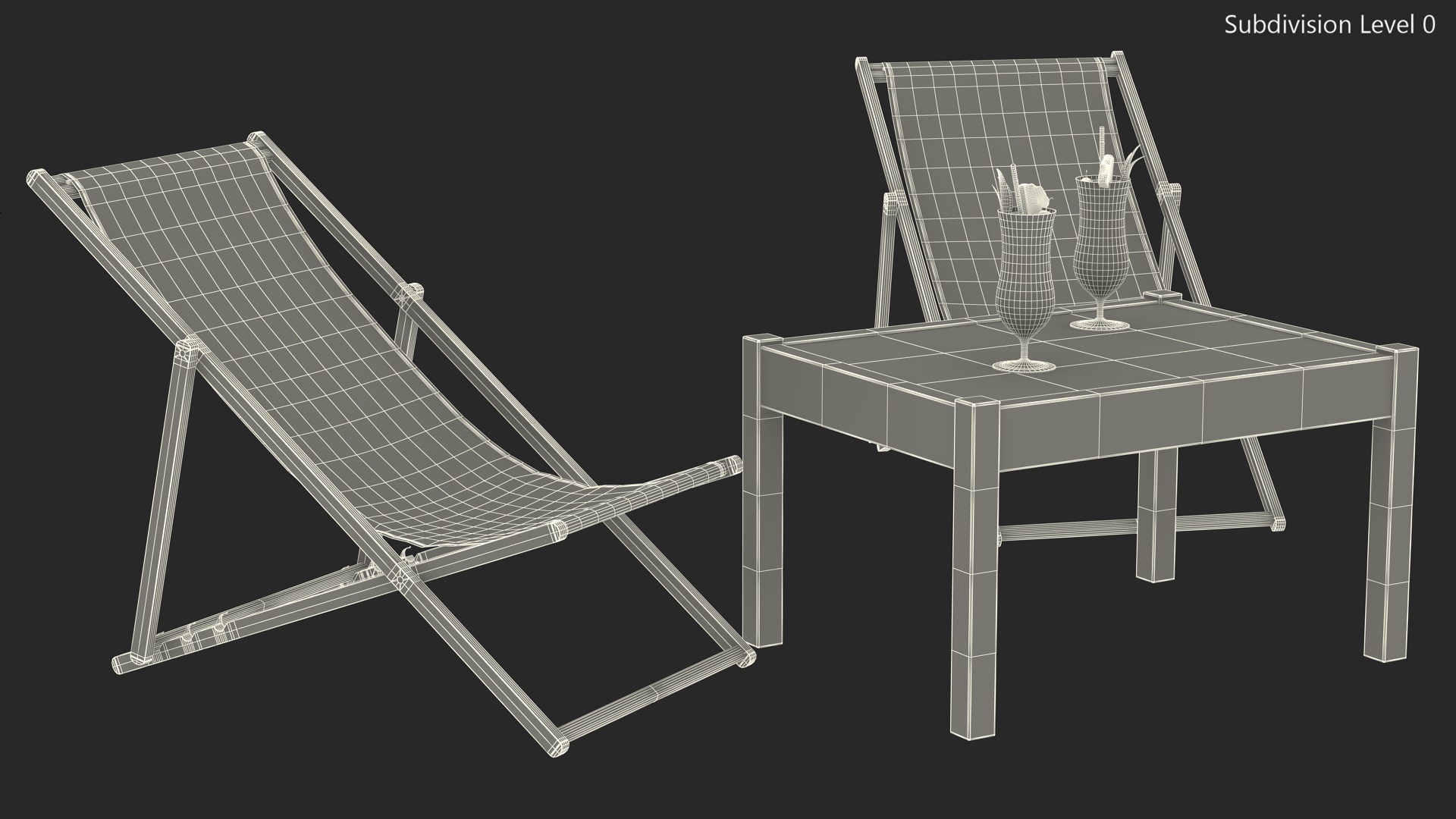 3D Beach Patio Chairs and Table model