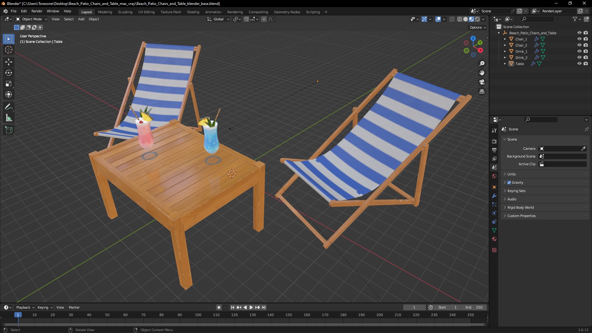 3D Beach Patio Chairs and Table model